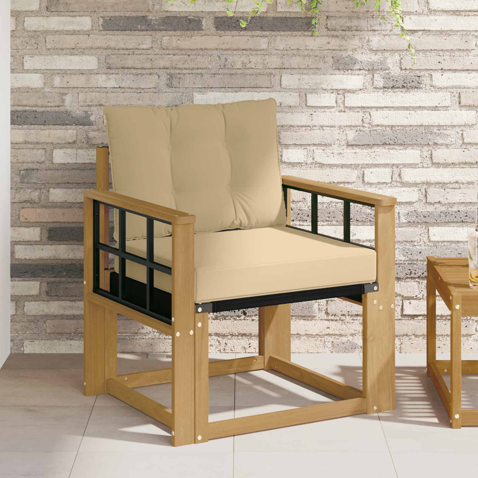 Tuinbank Massief Acaciahout en Textilene Wit image 1