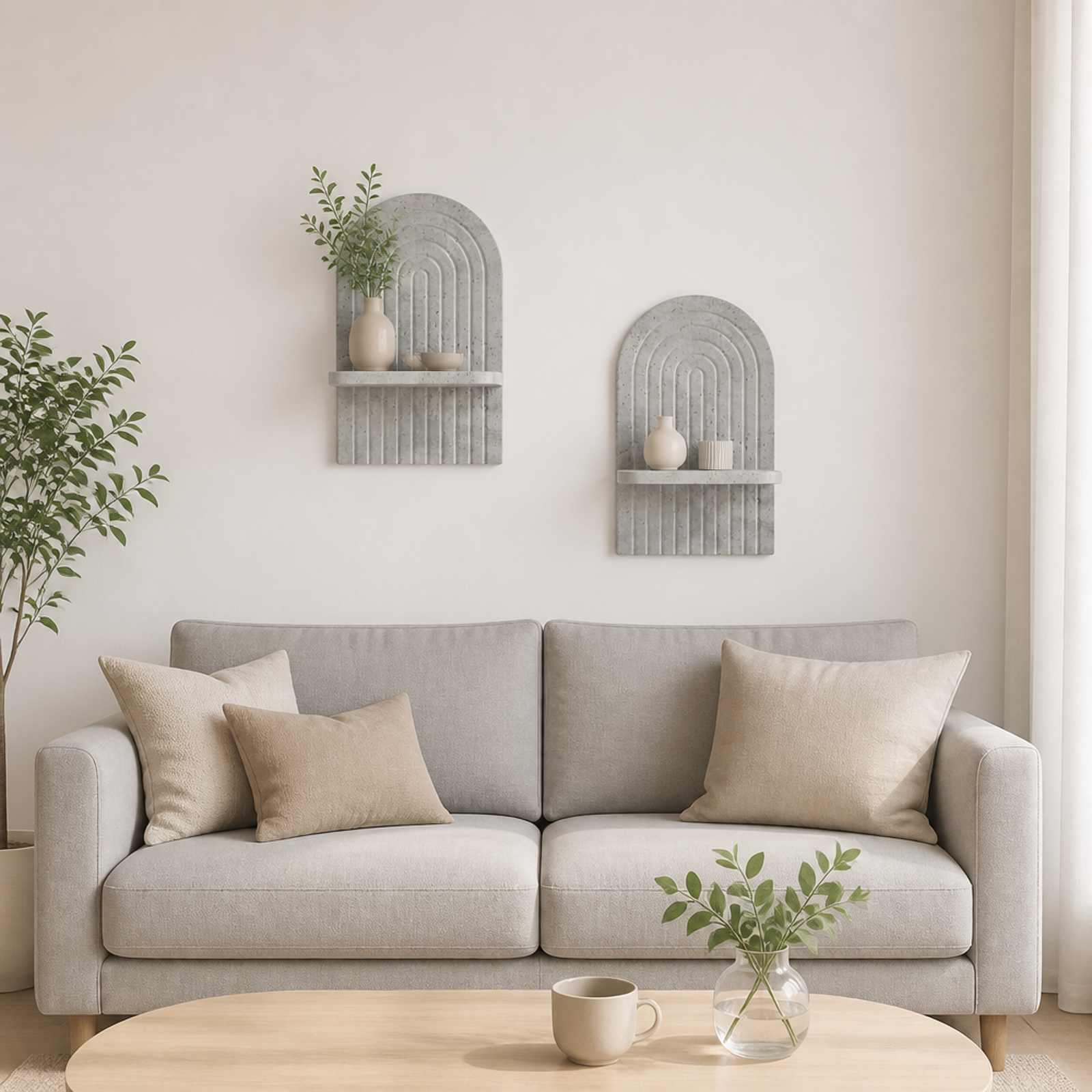 vidaXL Væghylde 2 stk. Betongrå 23 x 13,5 x 37,5 cm Konstrueret træ