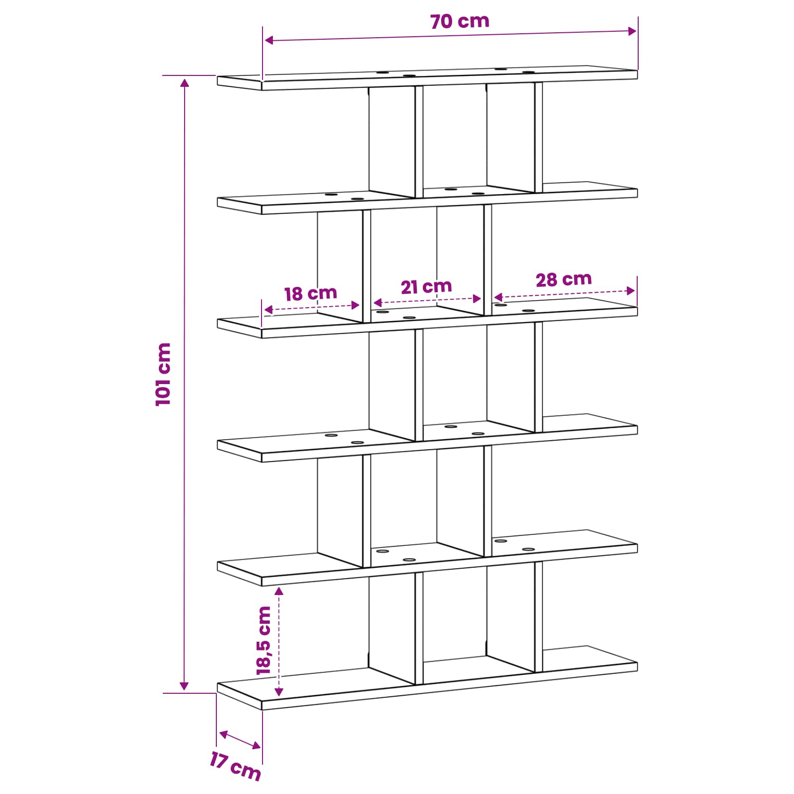 Stenska polica Dimljen hrast 70 x 17 x 101 cm Predelan les