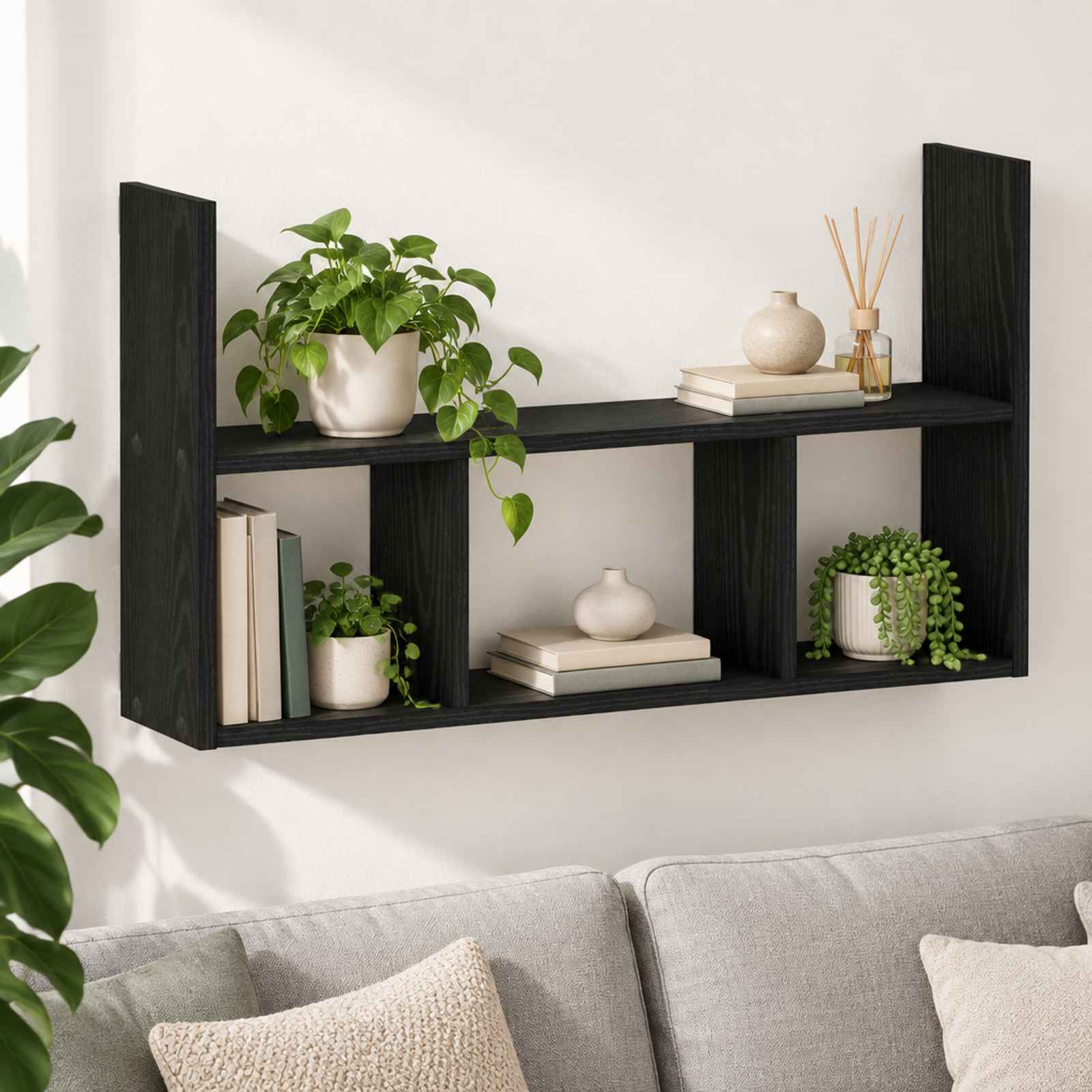 vidaXL Vegghylle Svart eik 78,5 x 17 x 45 cm Konstruert tre