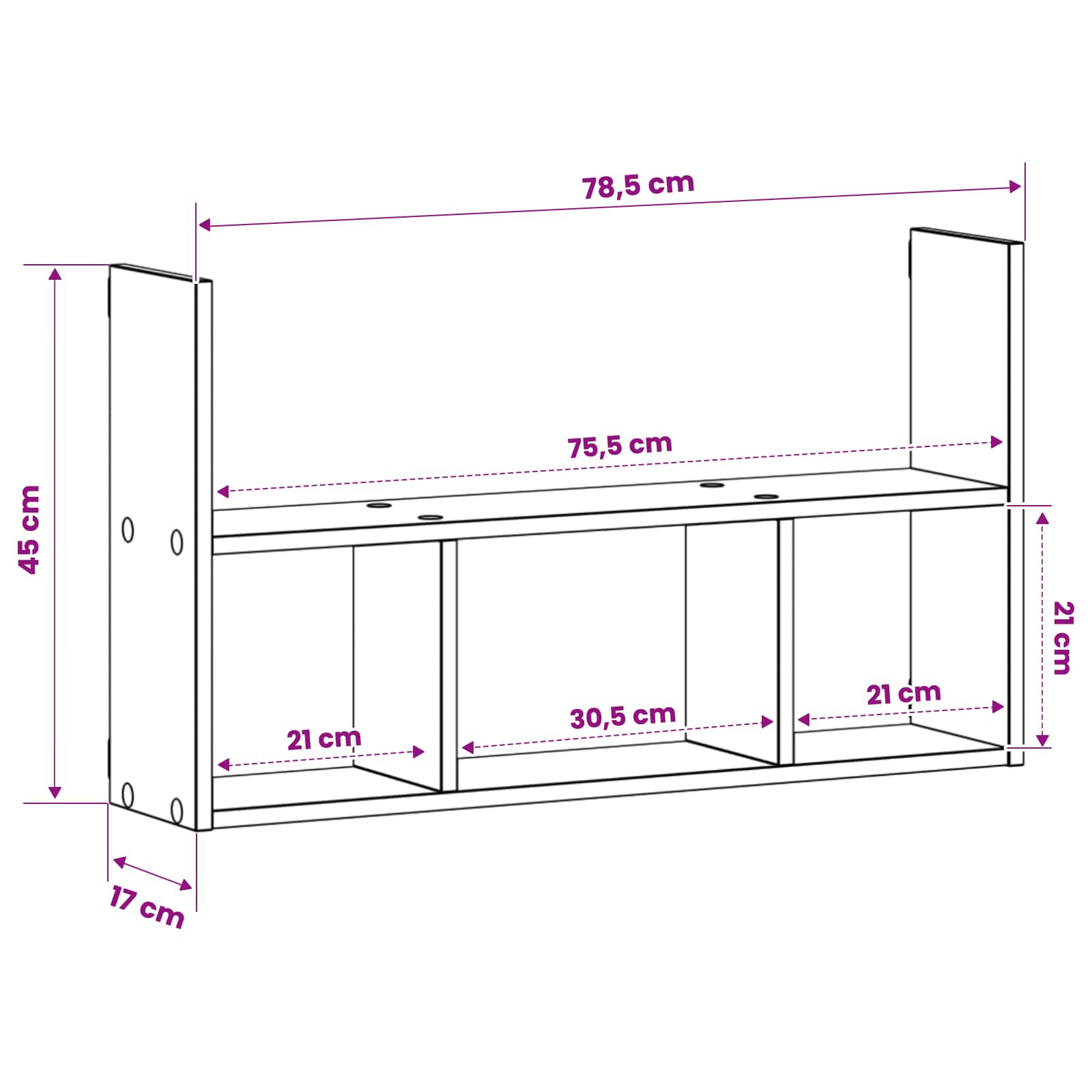 Stenska polica Črni hrast 78,5 x 17 x 45 cm Inženirski les