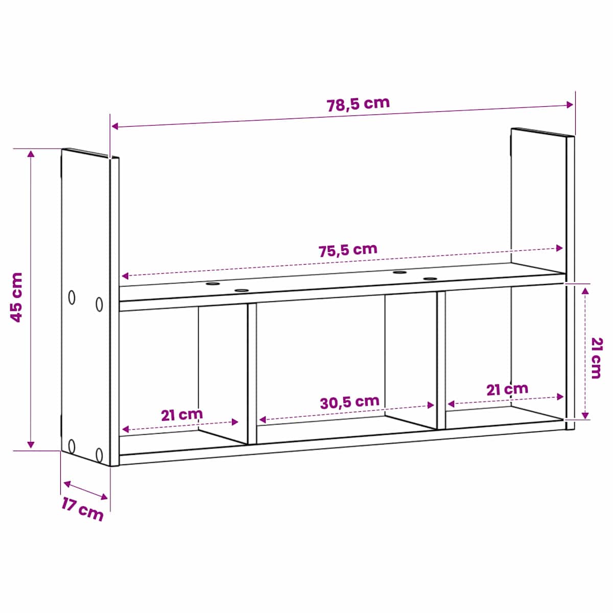 Væghylde 78.5 x 17 x 45 cm Konstrueret træ - Billede 6