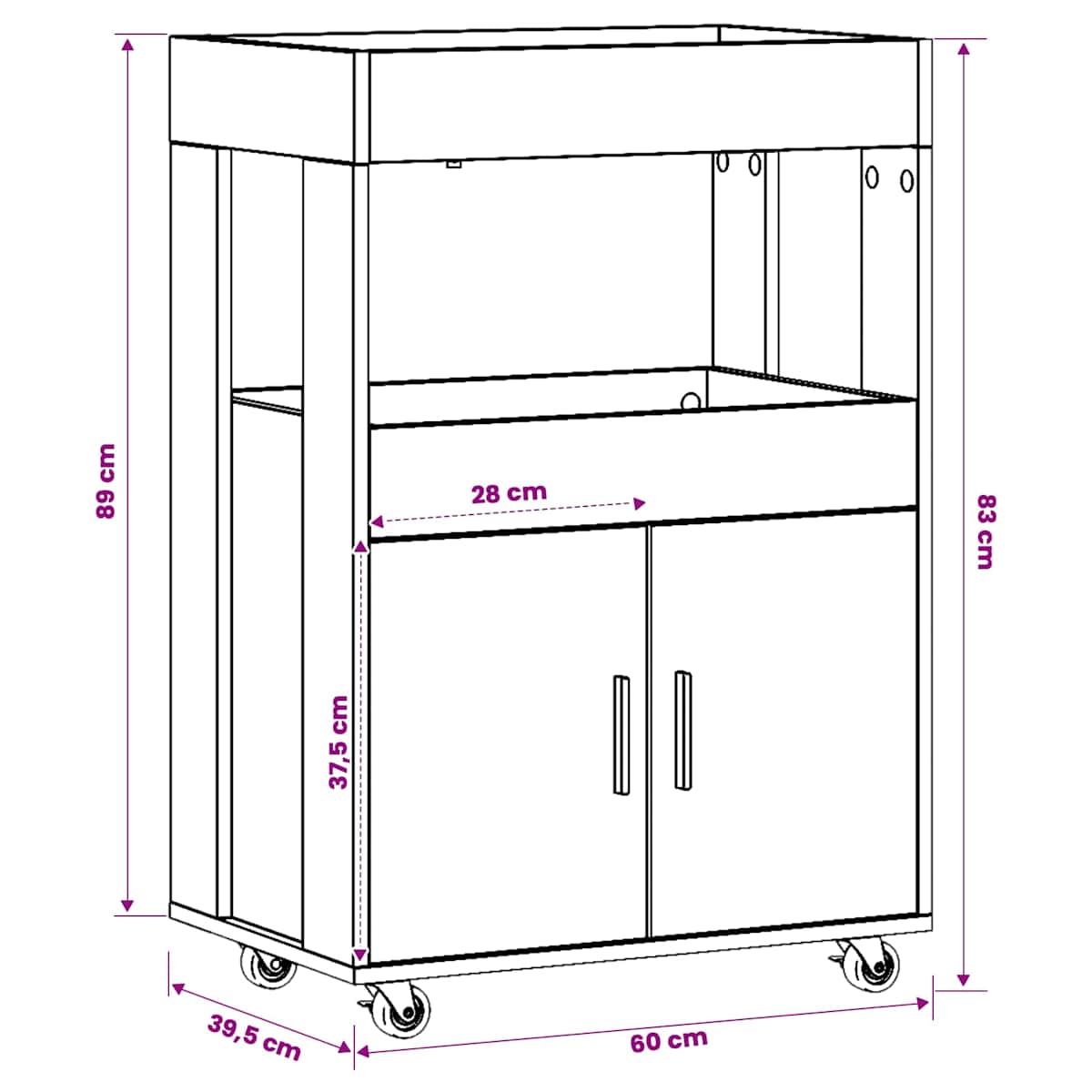 Barvogn 60 x 39,5 x 89 cm Konstrueret træ - Billede 8