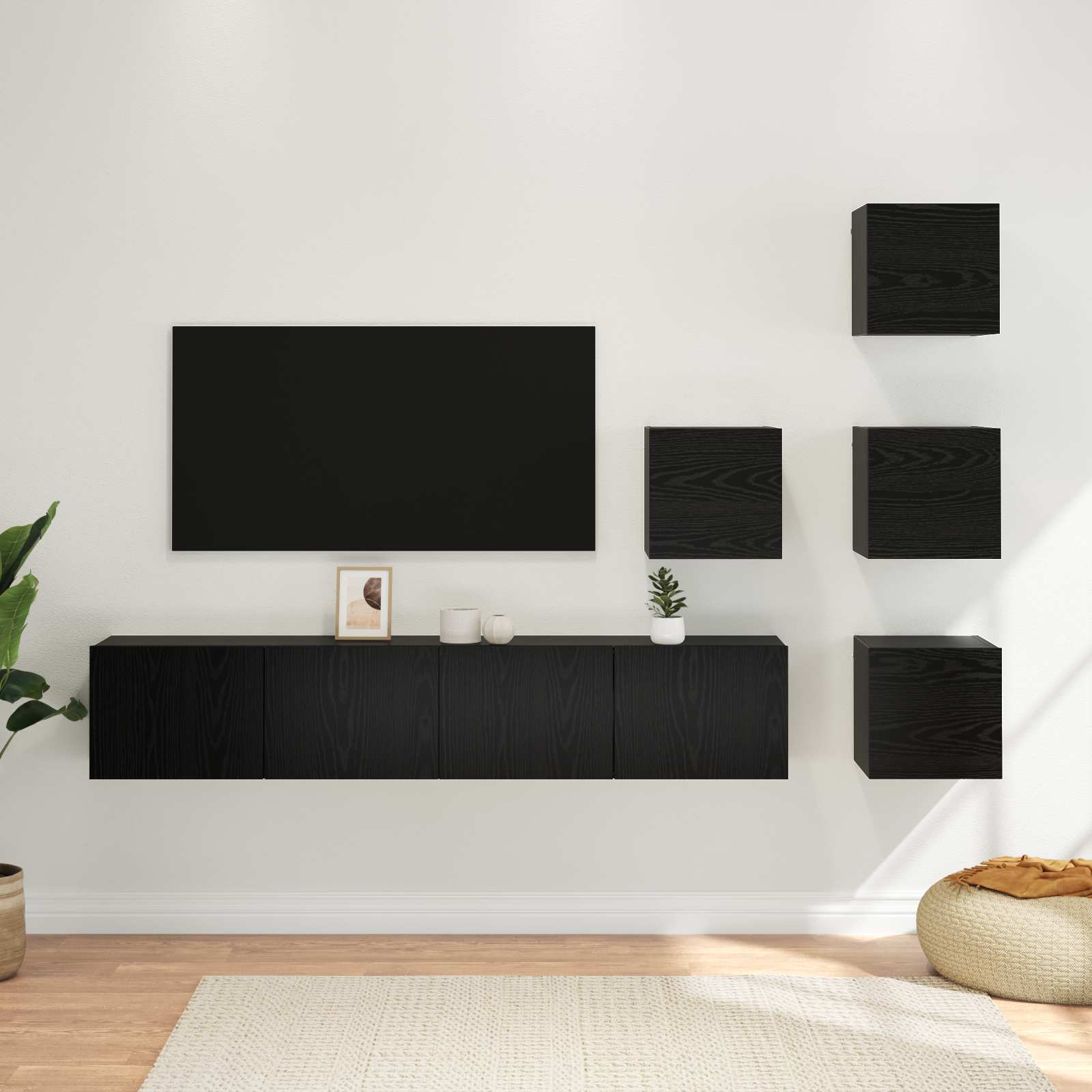 vidaXL Set comodă TV 6 pcs 80 x 30 x 30 cm Stejar Negru Lemn prelucrat