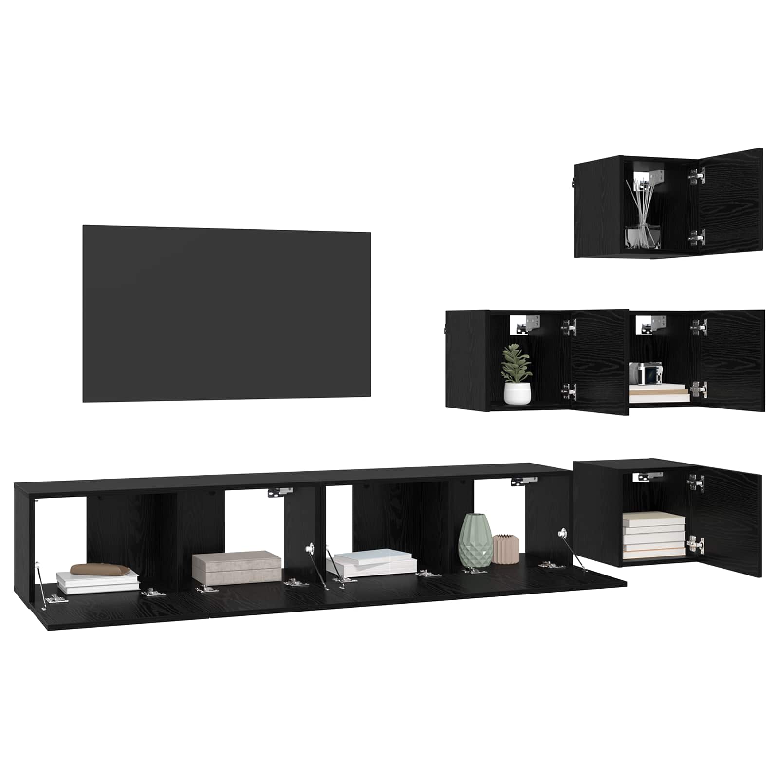 TV-tasosetti 6 pcs 80 x 30 x 30 cm Musta tammi Tekninen puu - Image 3