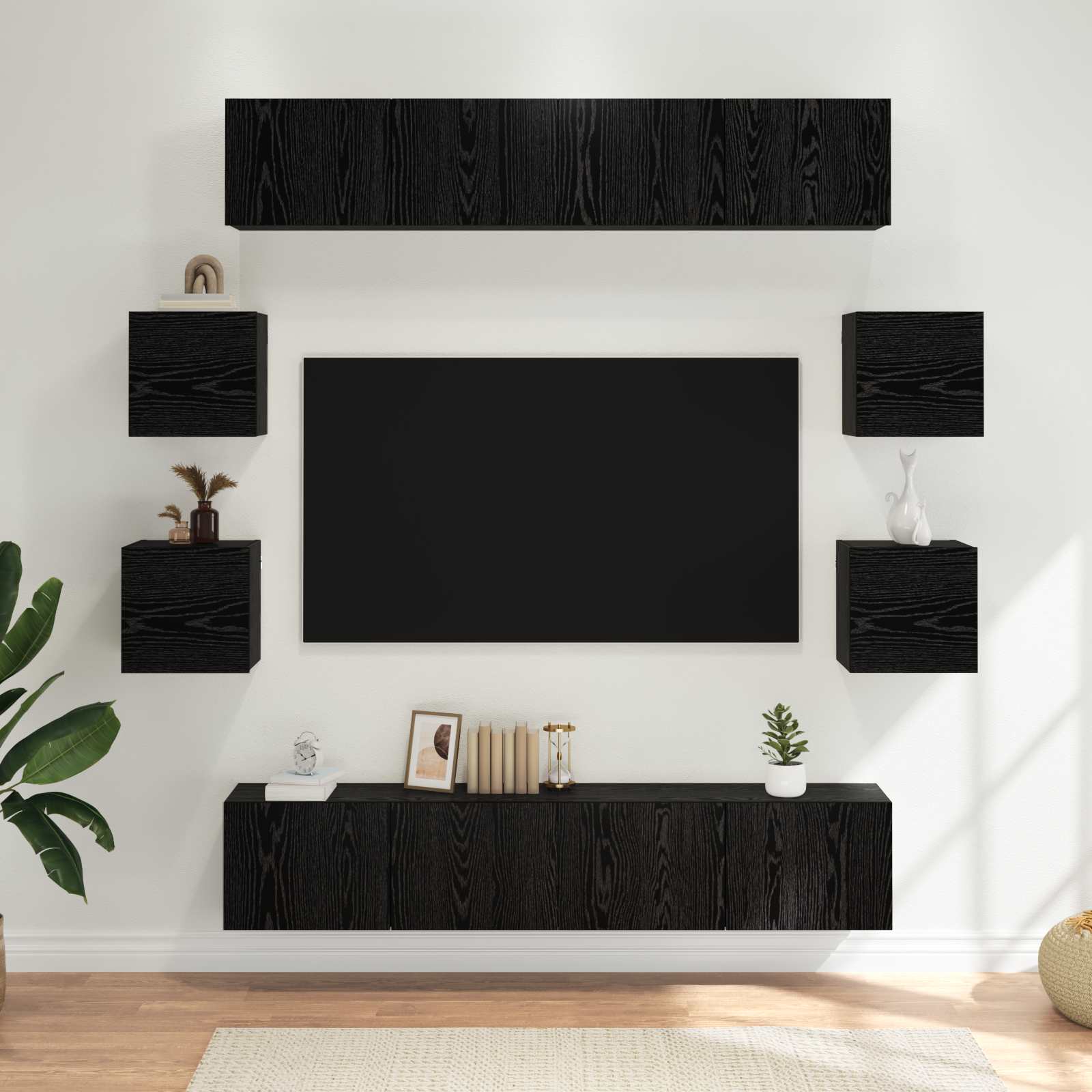 vidaXL Set comodă TV 8 pcs 80 x 30 x 30 cm Stejar Negru Lemn prelucrat