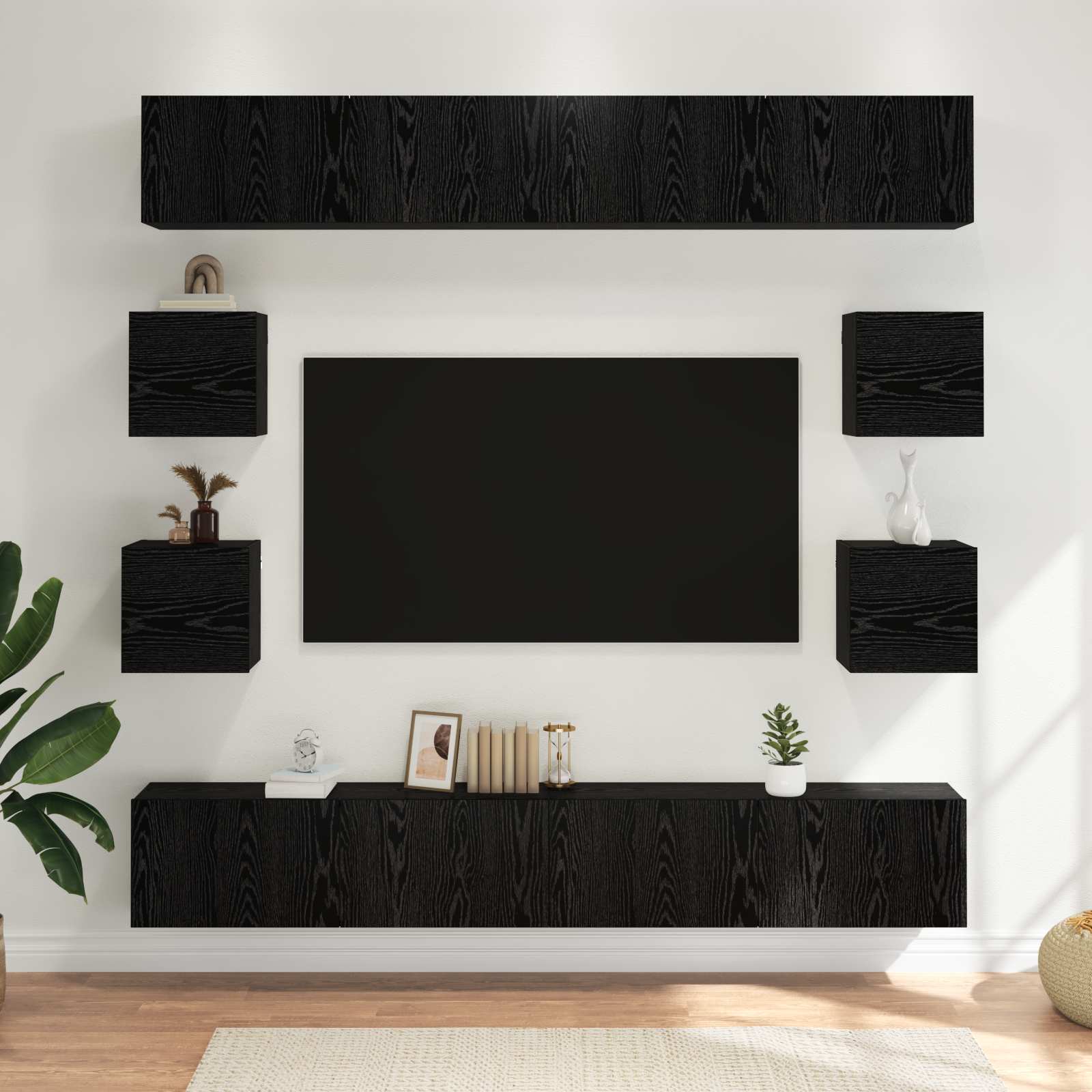 vidaXL Set comodă TV 8 pcs 100 x 30 x 30 cm Stejar Negru