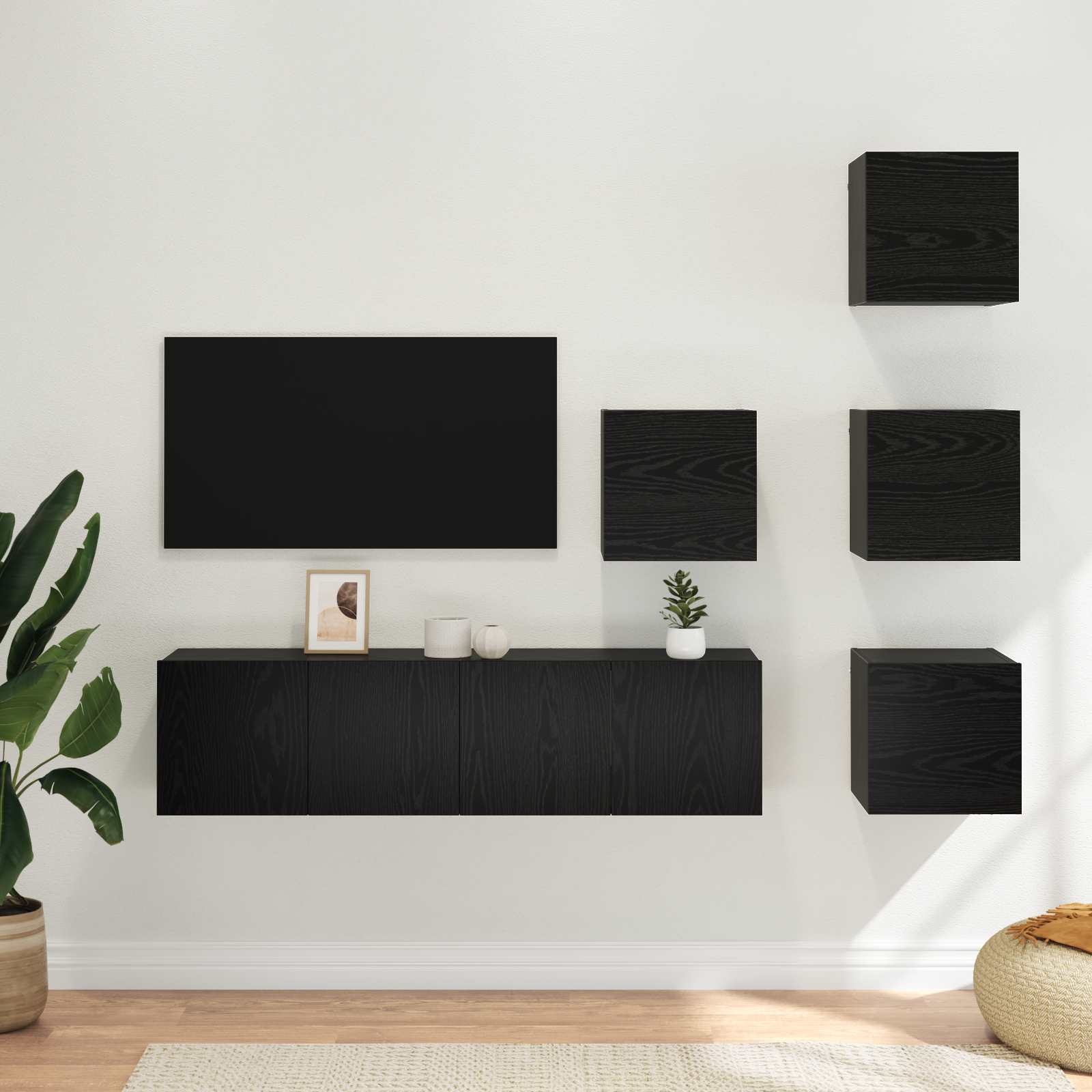 vidaXL Set comodă TV 6 pcs 60 x 30 x 30 cm Stejar Negru Lemn prelucrat