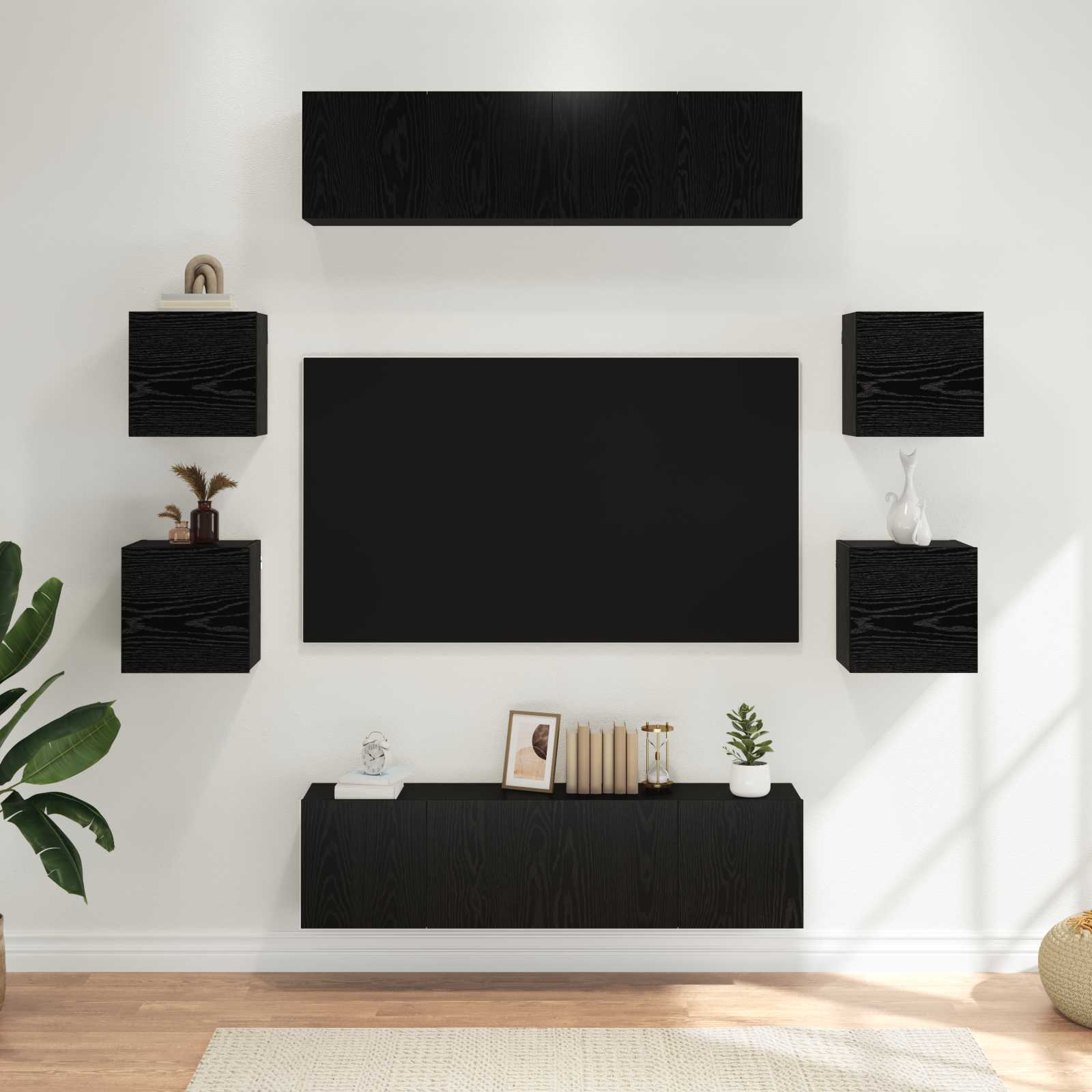 vidaXL Set comodă TV 8 pcs 120 x 30 x 30 cm Stejar Negru