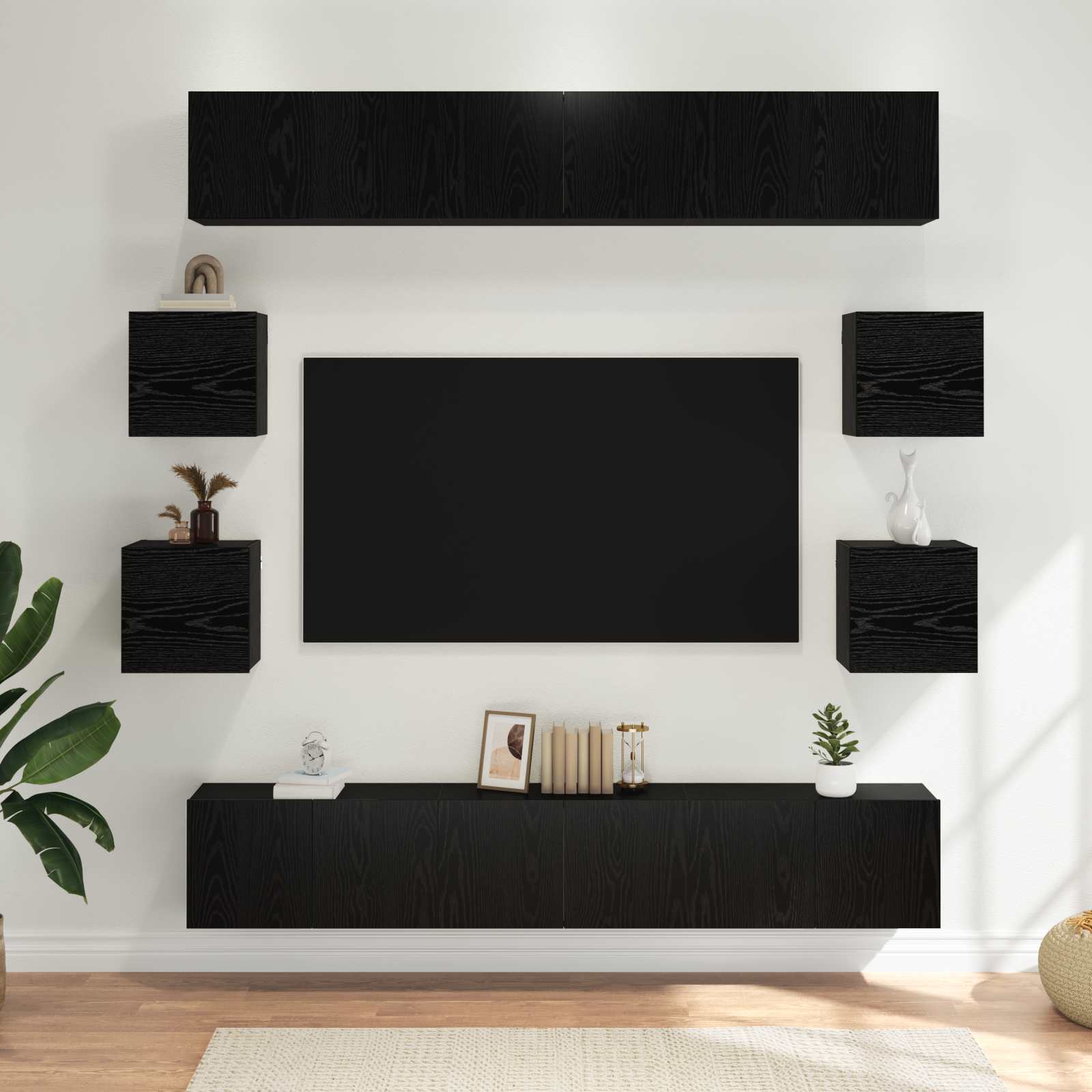 vidaXL Set comodă TV 10 pcs 180 x 30 x 30 cm Stejar Negru