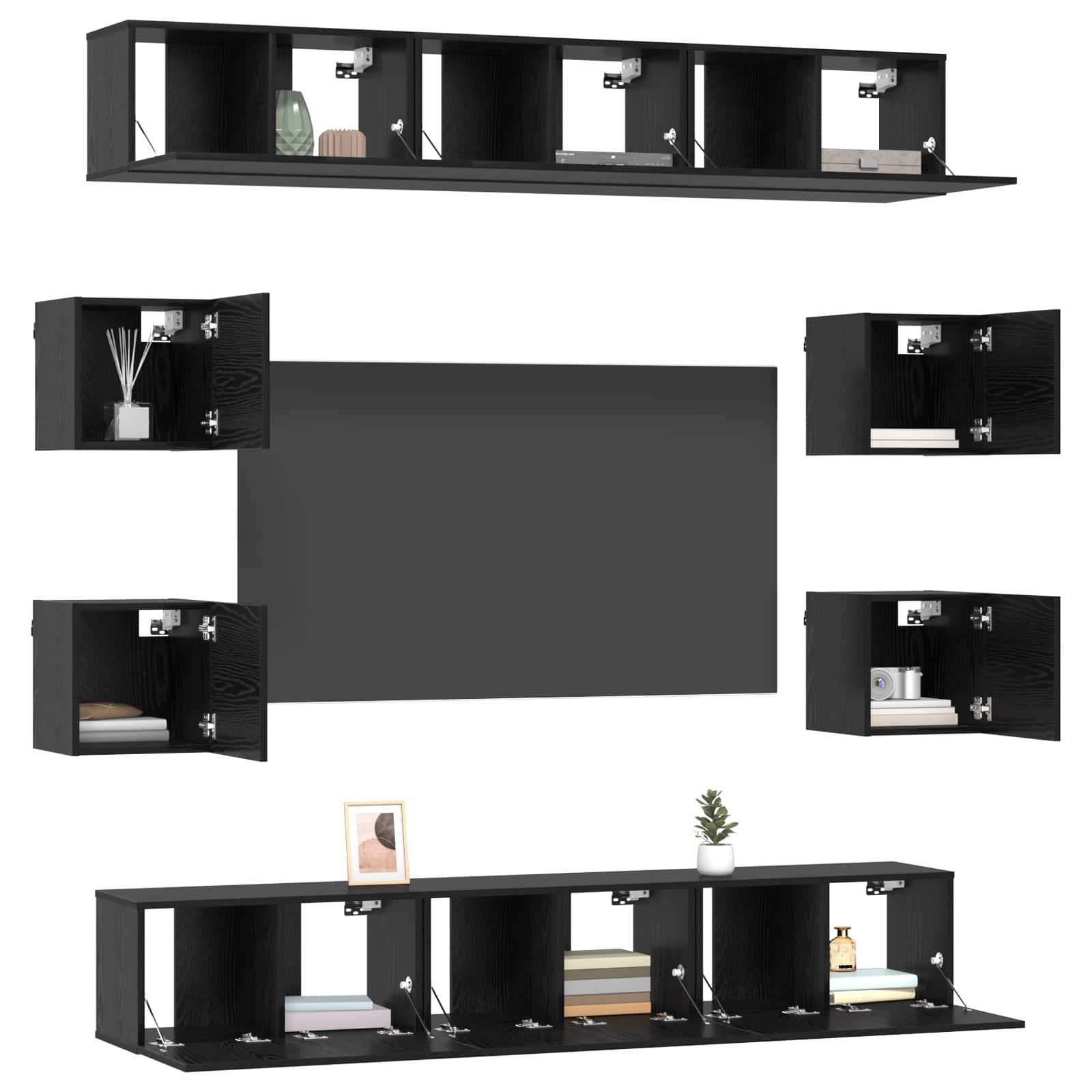 TV-tasosetti 10 pcs 180 x 30 x 30 cm Musta tammi Tekninen puu - Image 3