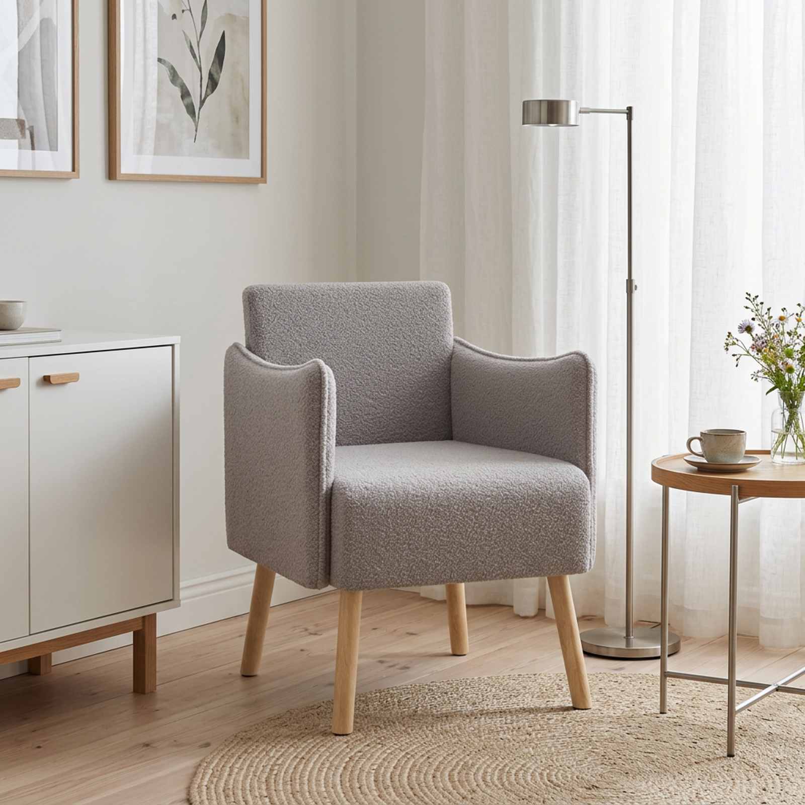 vidaXL Accentstol Lysegrå Bouclé