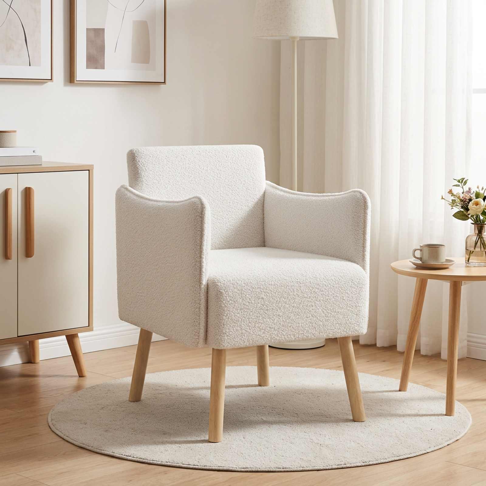 vidaXL Accentstol Cremefarvet Bouclé