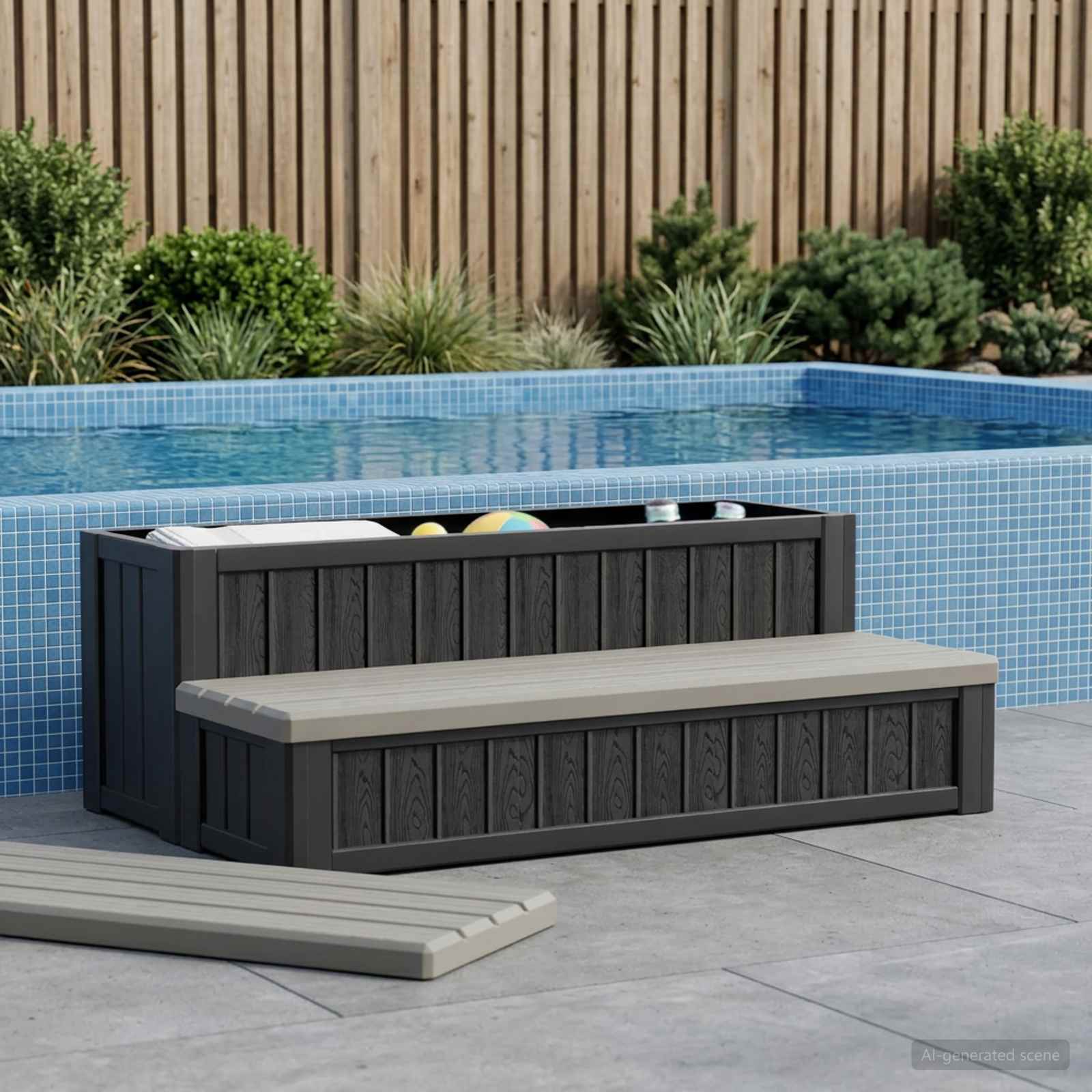 Hottub-opstap met Opbergruimte 2-traps Bruin en Grijs PP image 1