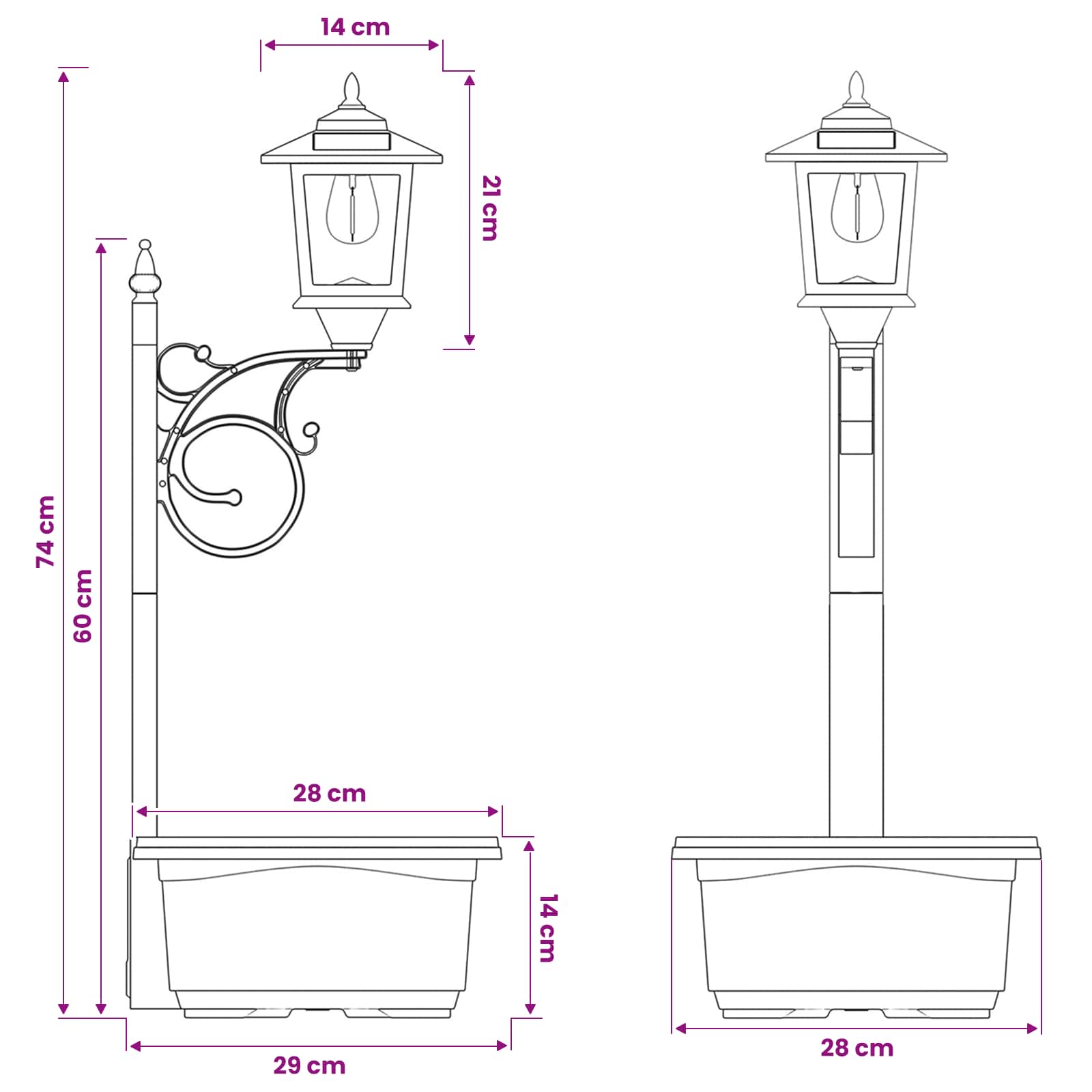 Bollard Light met Plantenbak Zwart 29 x 28 x 74 cm ABS en PP image 12