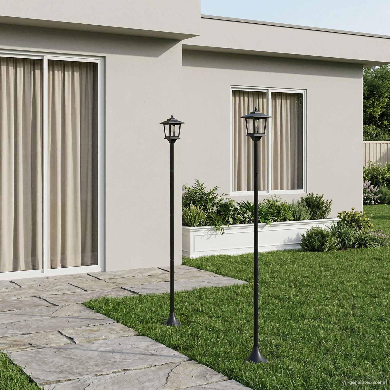 Lantaarnpaal Set 2 st Zwart 16 x 16 x 156 cm RVS en ABS image 3