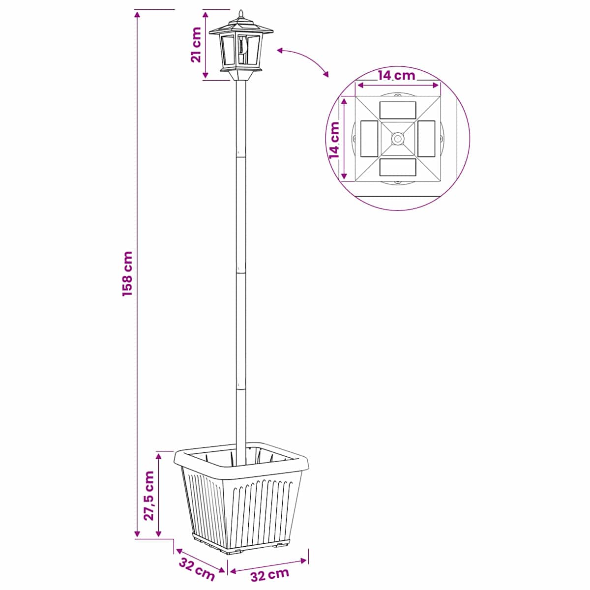 Solarlampe med plantekasse with LED Bulb Sort 32 x 32 x 158 cm - Billede 10