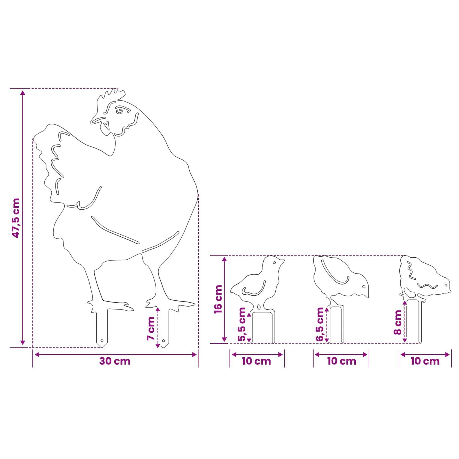 Vrtna palica Set 4 47,5 x 30 cm Jeklo Antracit