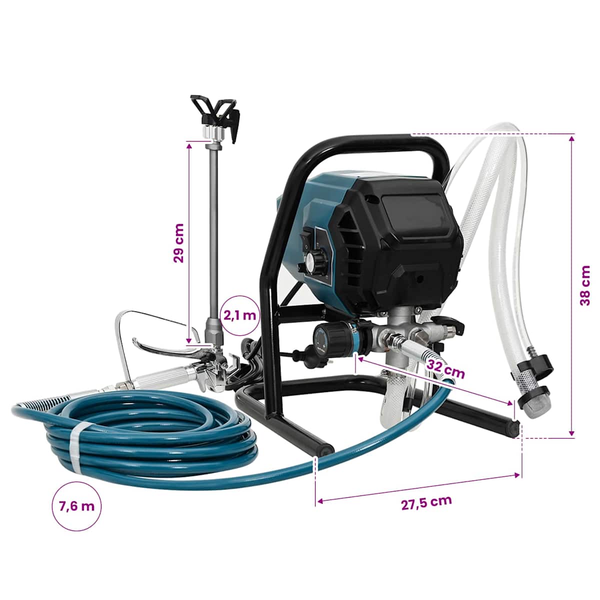 Udenluft Malersprøjte 7,6 m Slange 220V 1,5 L/min 200 Bar - Billede 8