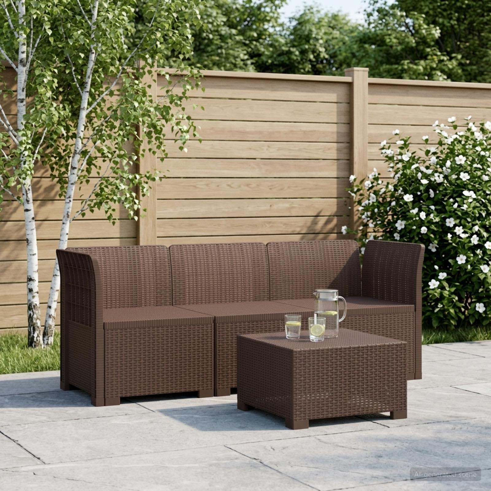 Divano da Giardino a 3 Posti in Aspetto Rattan PP Marrone - immagine prodotto