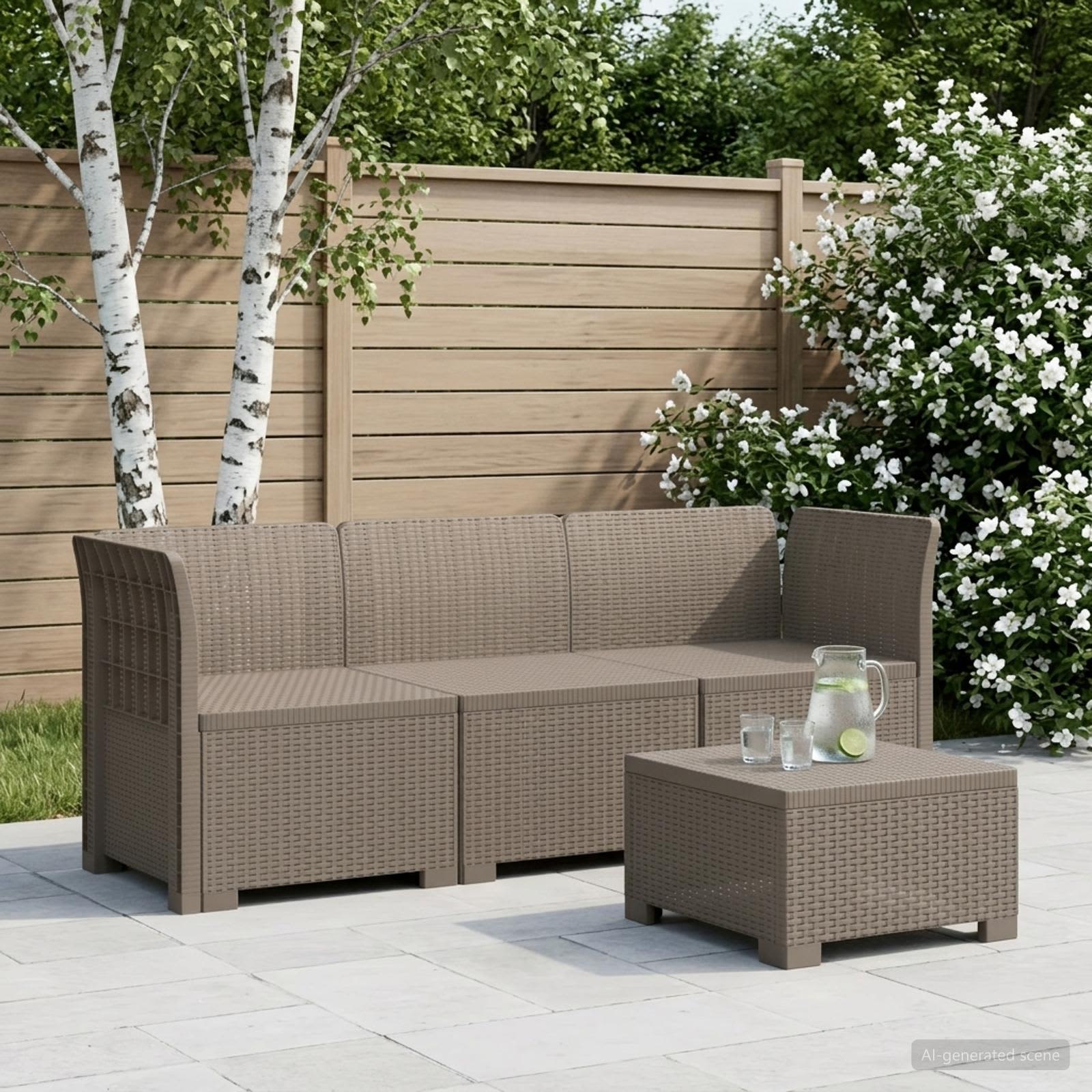 Divano da Giardino a 3 Posti in Aspetto Rattan PP Grigio Chiaro - immagine prodotto