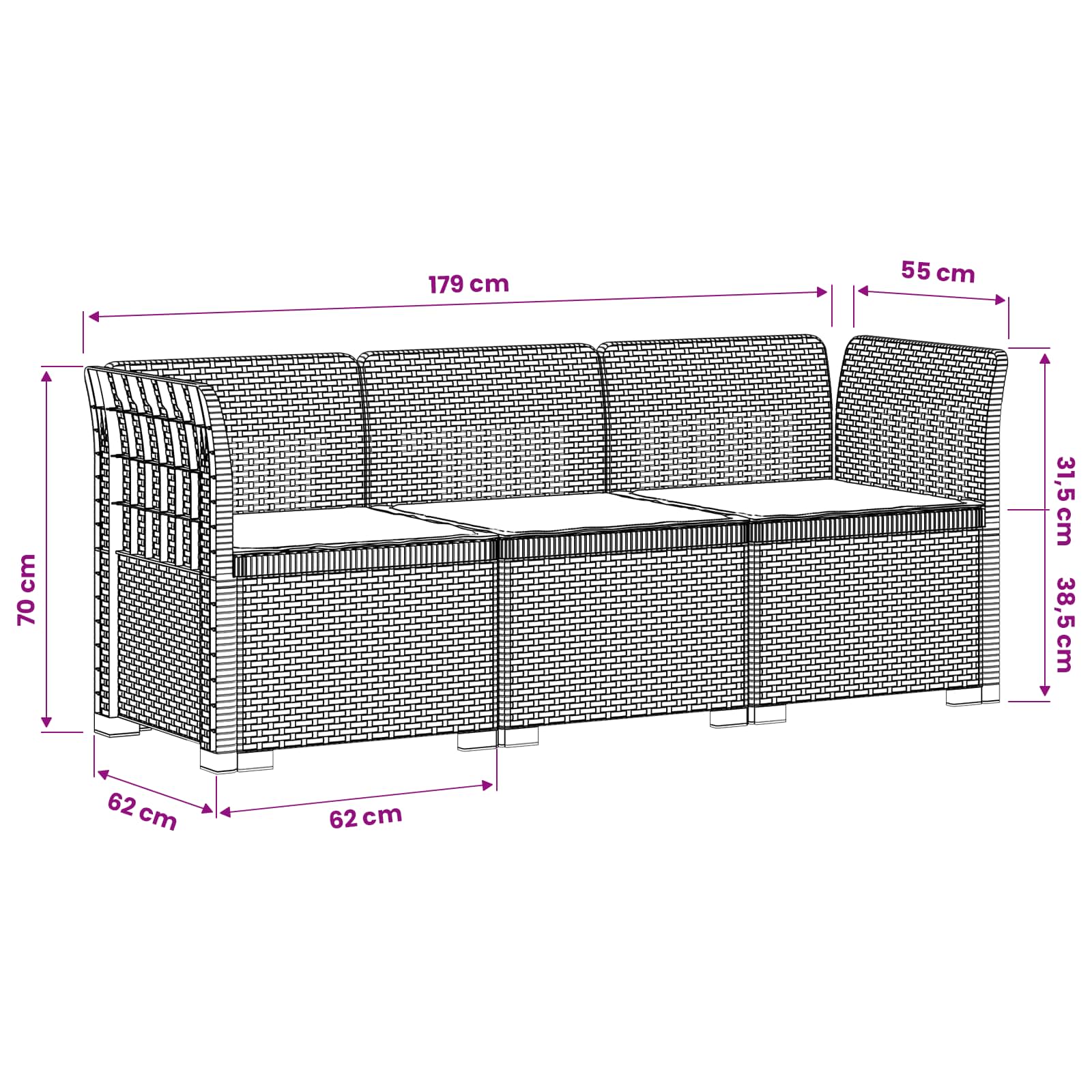 Seater Garden Sofa Rattan Look size guide