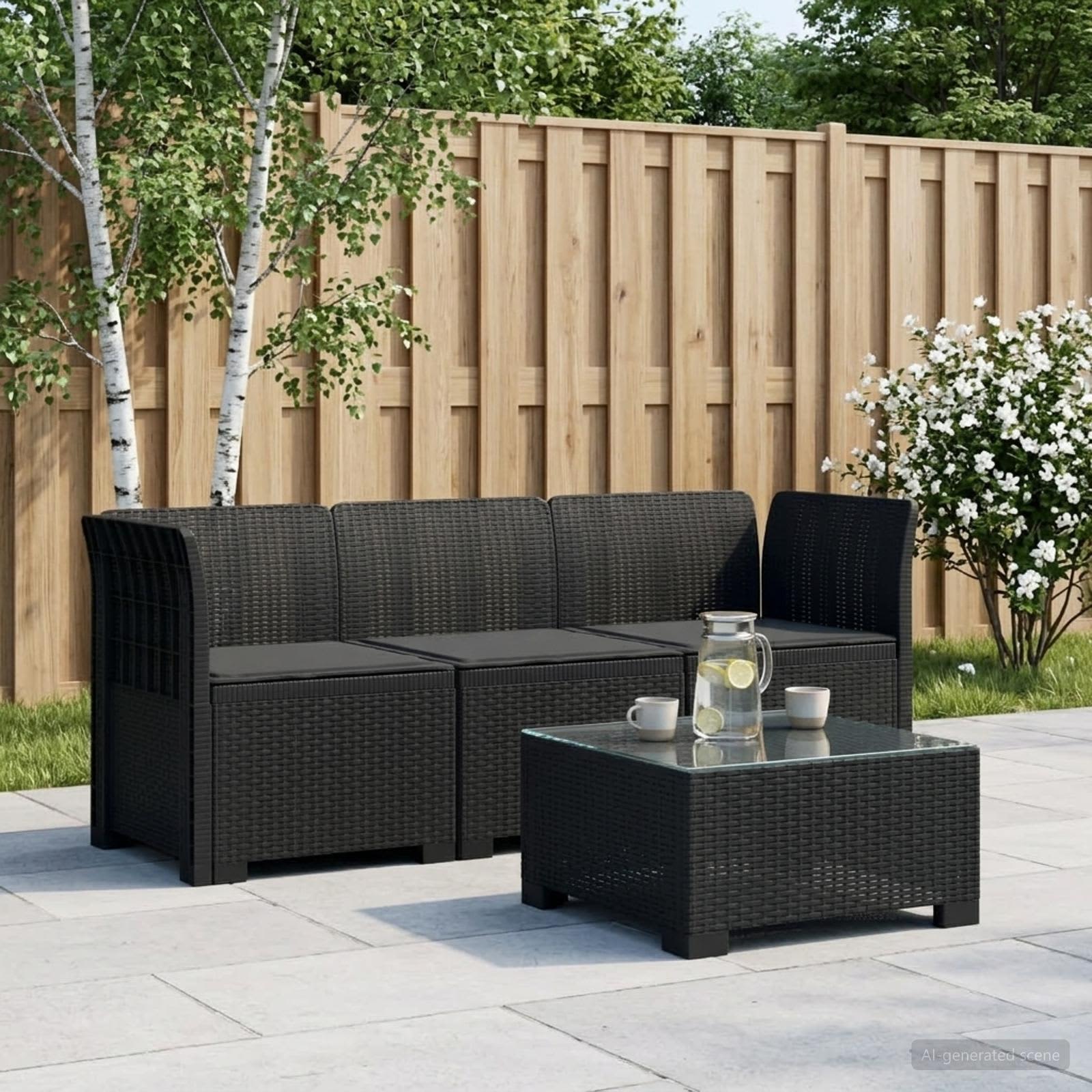Divano da giardino 3 posti con cuscini in look rattan PP - immagine prodotto