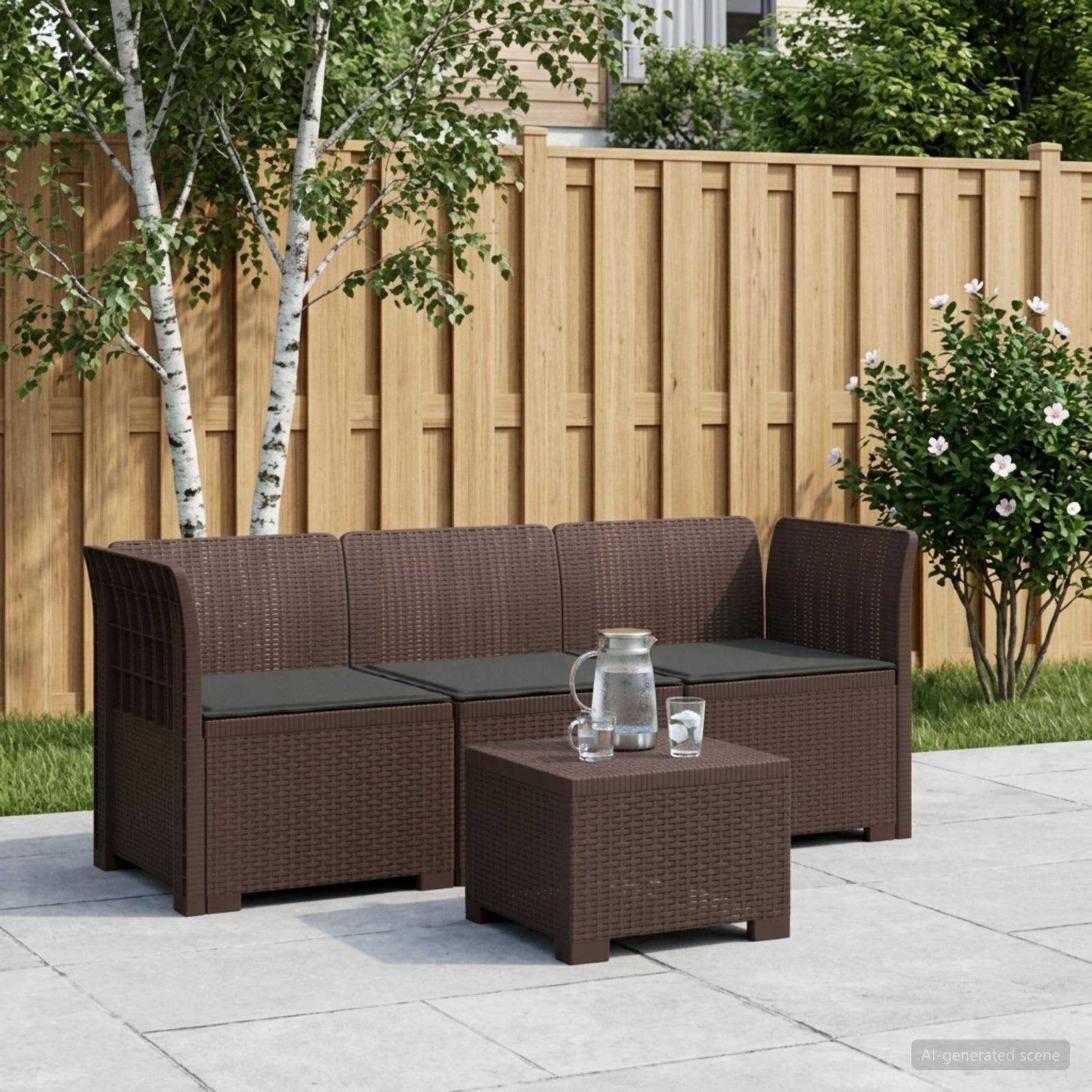 Divano da giardino 3 posti con cuscini in look rattan PP - immagine prodotto