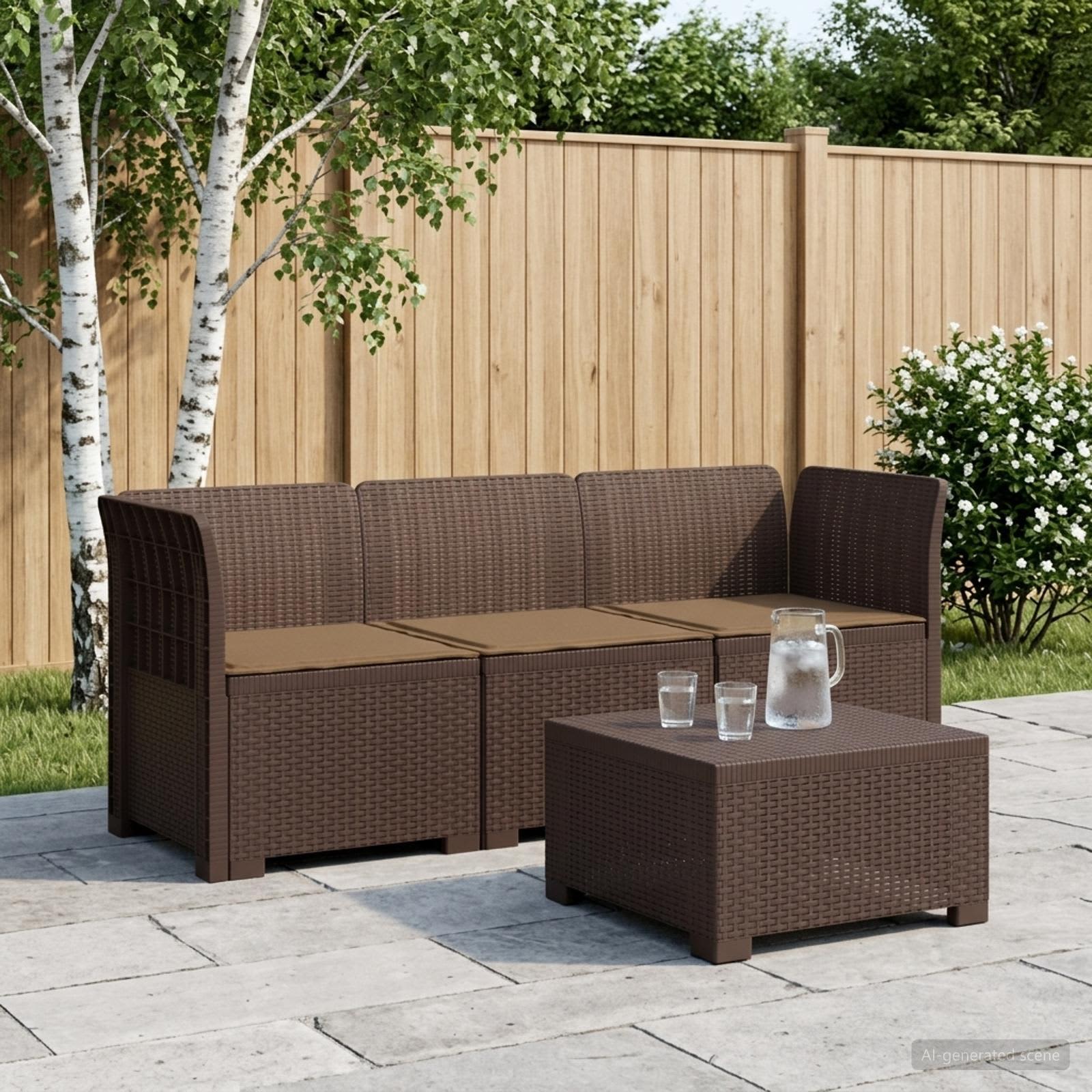 Divano da giardino 3 posti con cuscini in look rattan PP - immagine prodotto