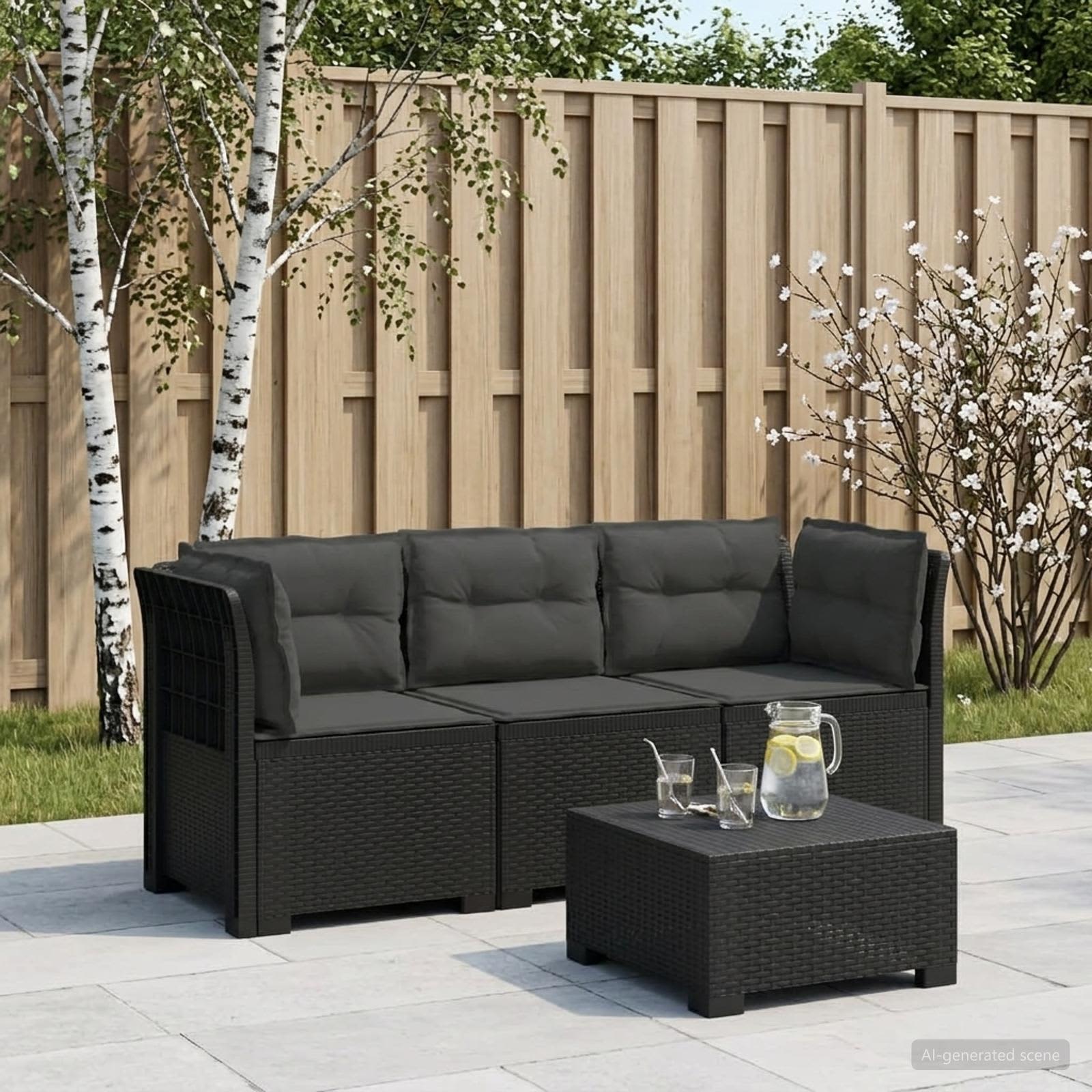 Divano da giardino 3 posti con cuscini in look rattan PP - immagine prodotto