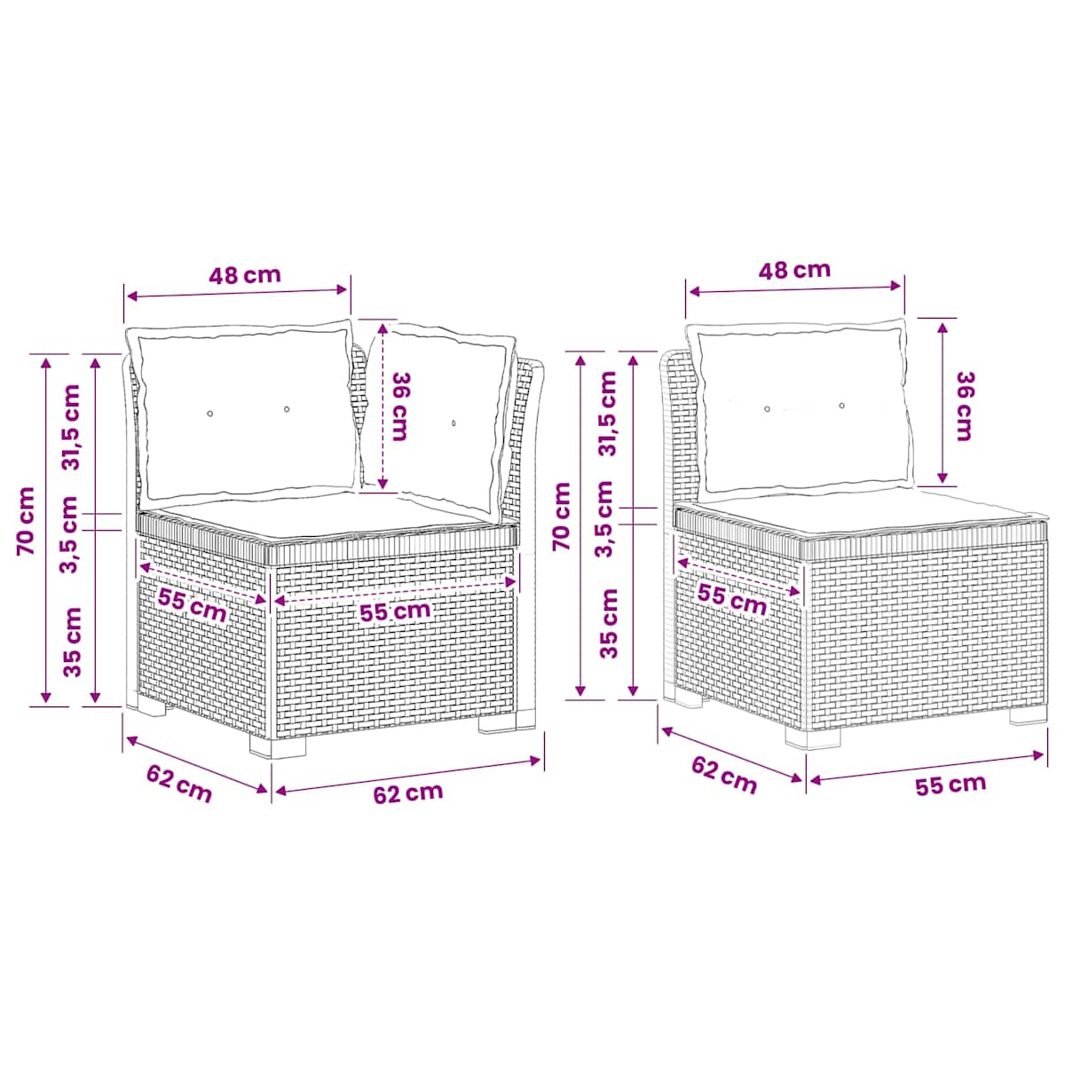 3-personers havensofa med puder i rattanlook PP - Billede 9