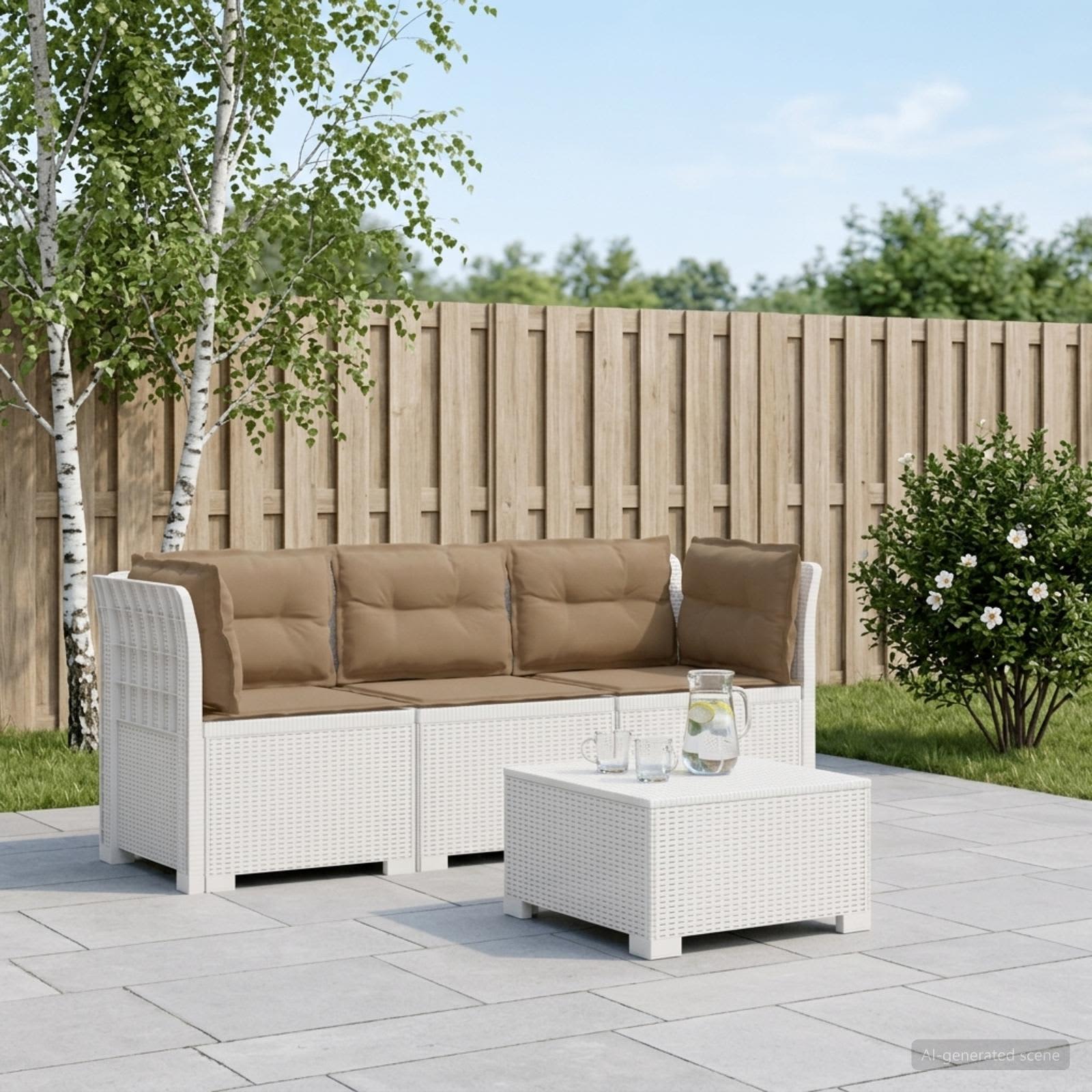 Divano da giardino 3 posti con cuscini in look rattan PP Bianco - immagine prodotto