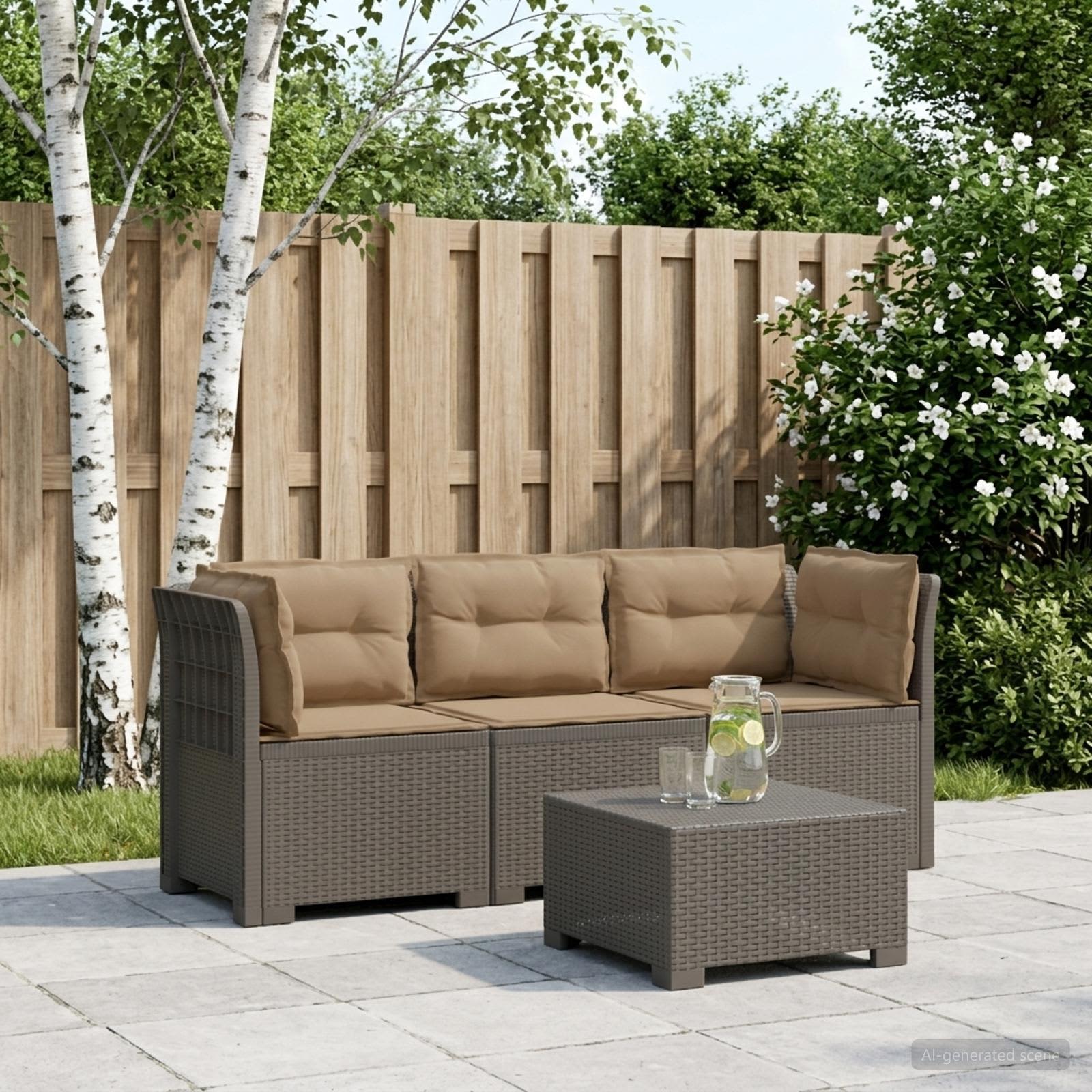 Divano da giardino 3 posti con cuscini in look rattan PP - immagine prodotto