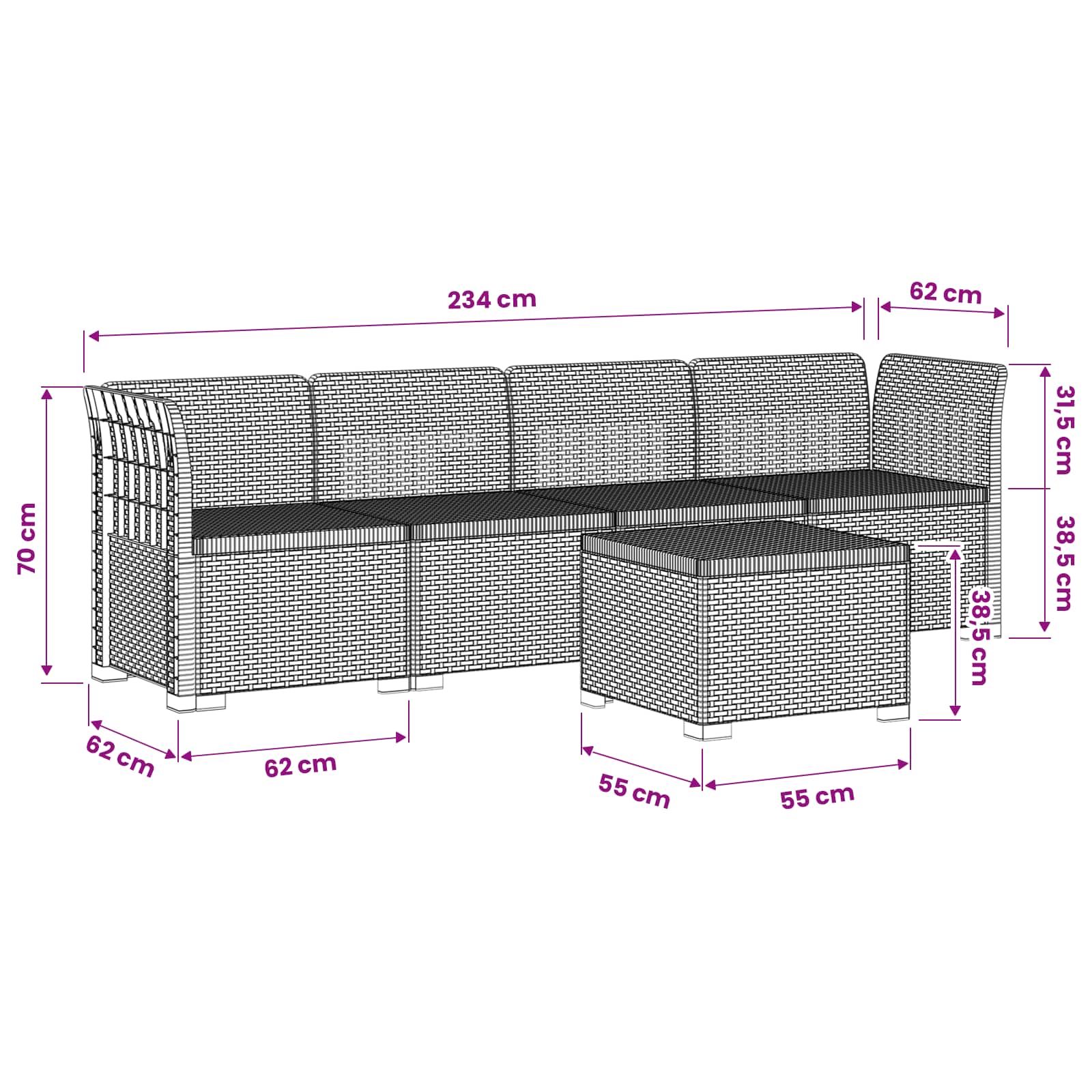 Seater Garden Sofa Rattan Look size guide