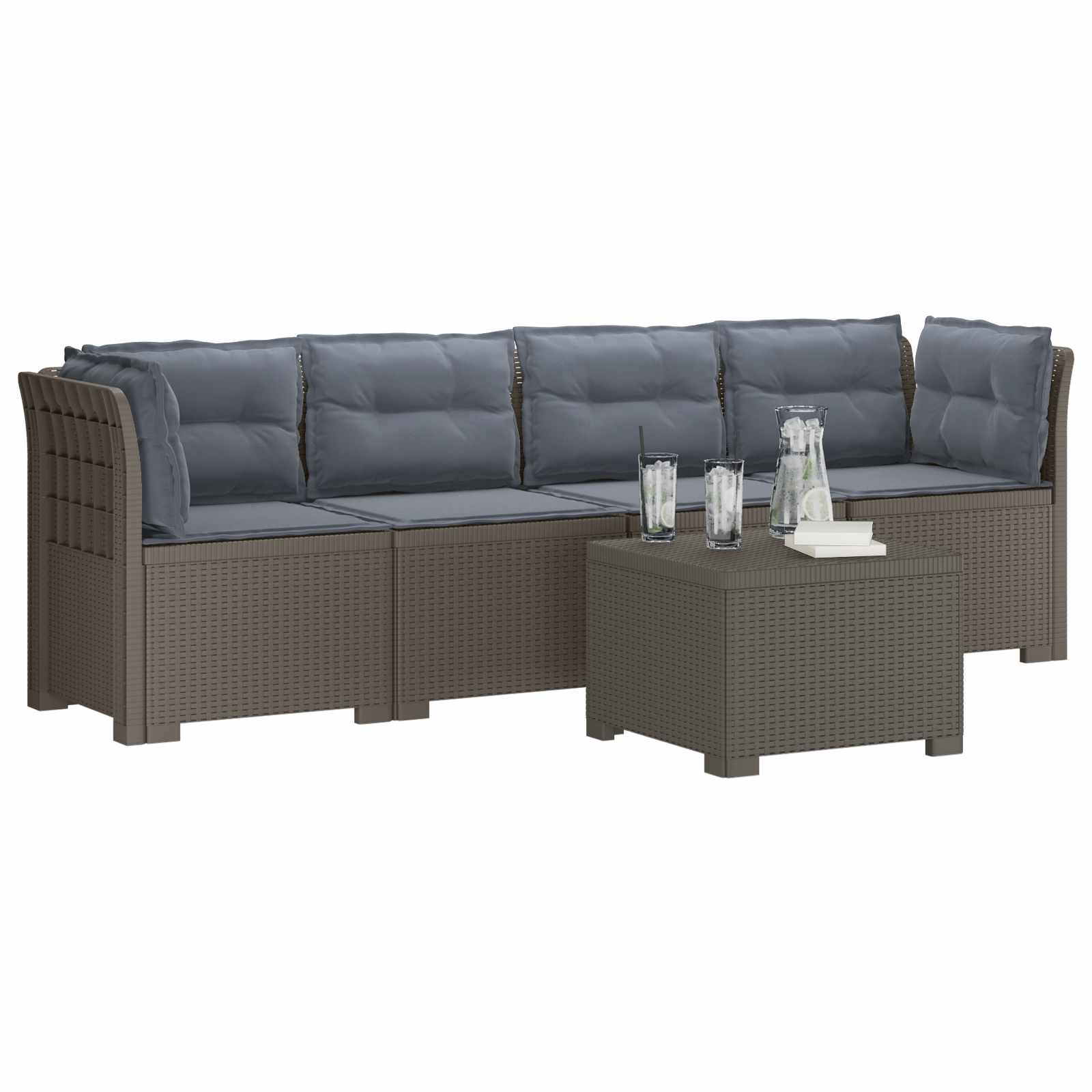 vidaXL 4-Sitzer Gartensofa mit Kissen Rattan Look PP Hellgrau – Bild 2