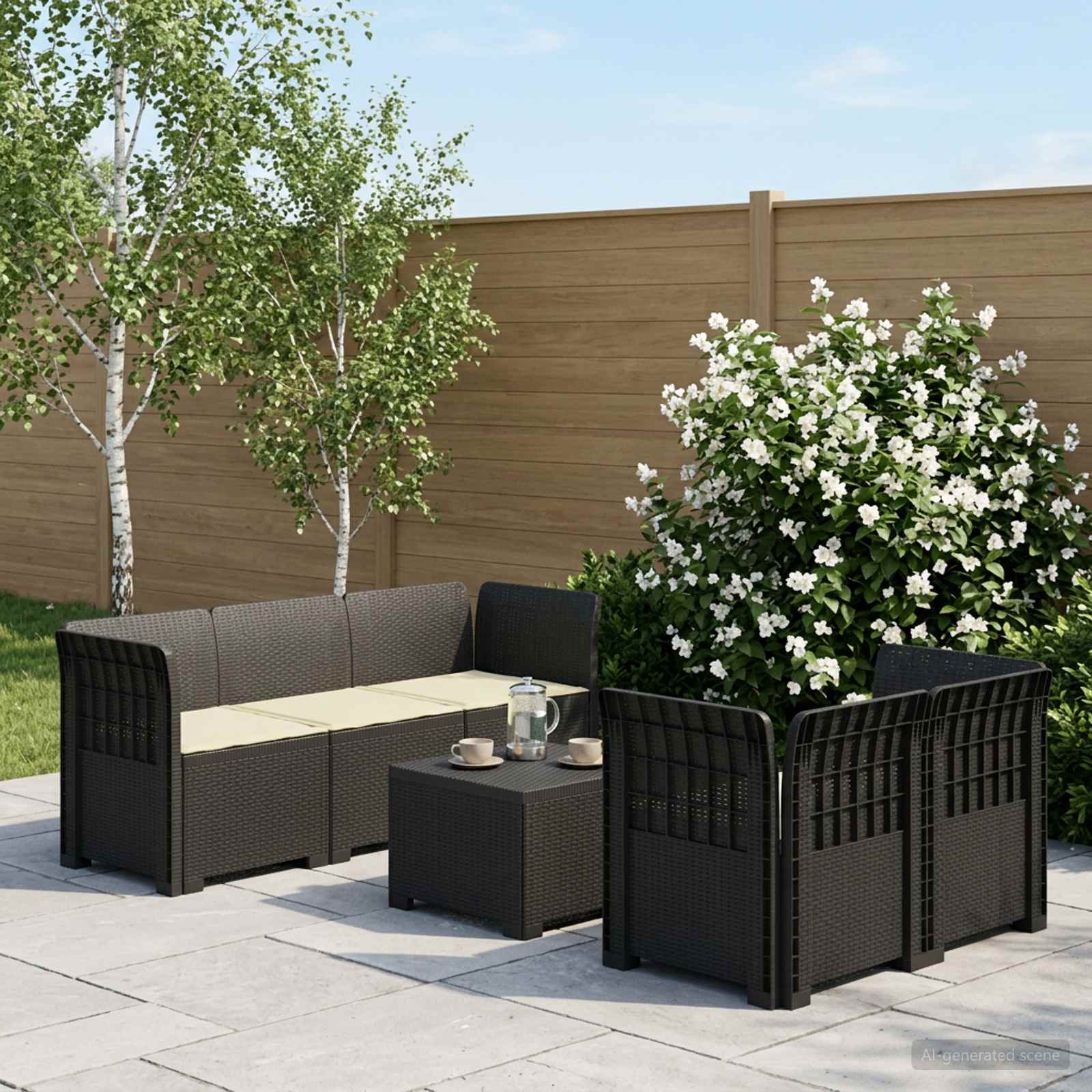 vidaXL 5-personers Havemøbel Sofa med Hynder Rattan Look PP Antracit