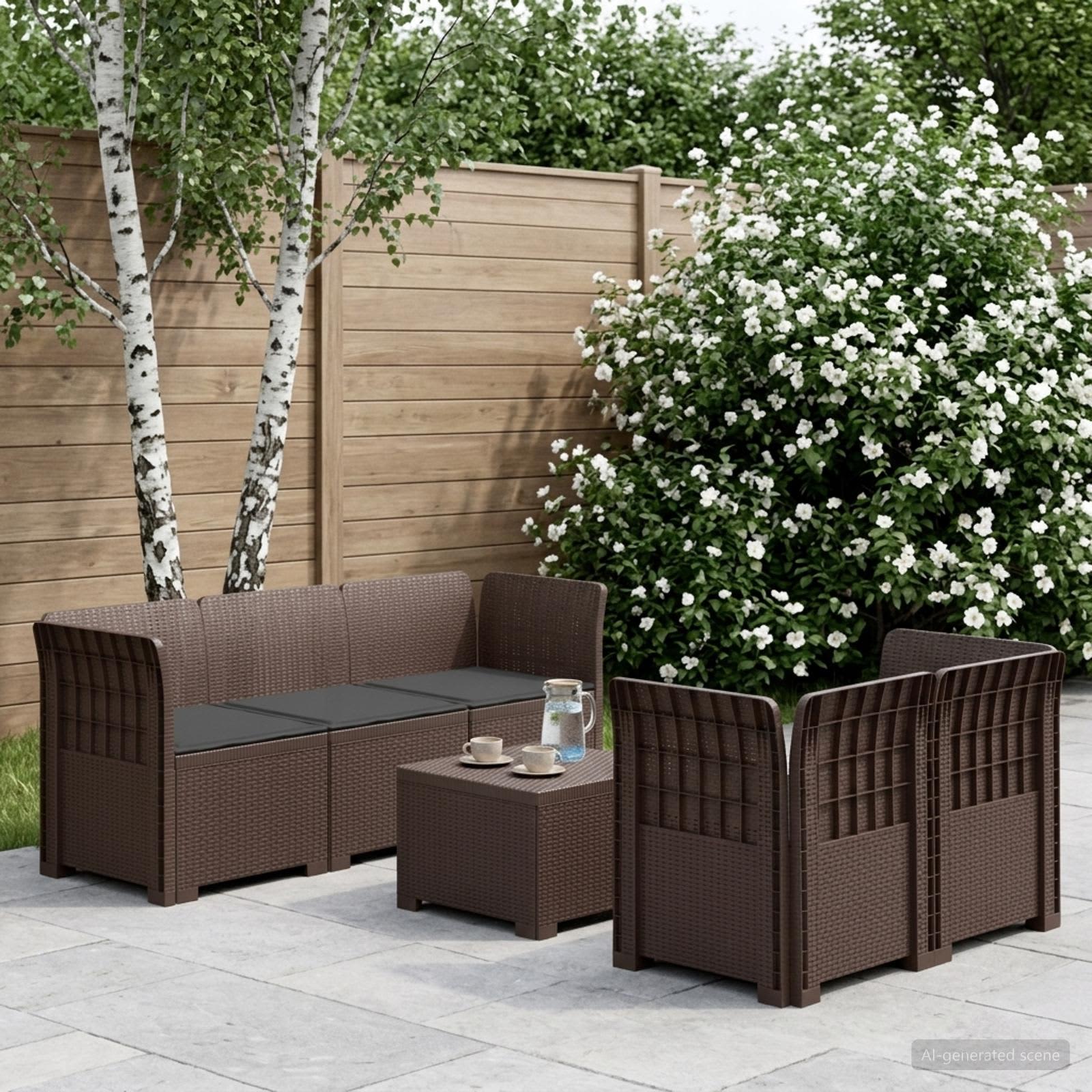 vidaXL 5-personers Havemøbel Sofa med Hynder Rattan Look PP Brun