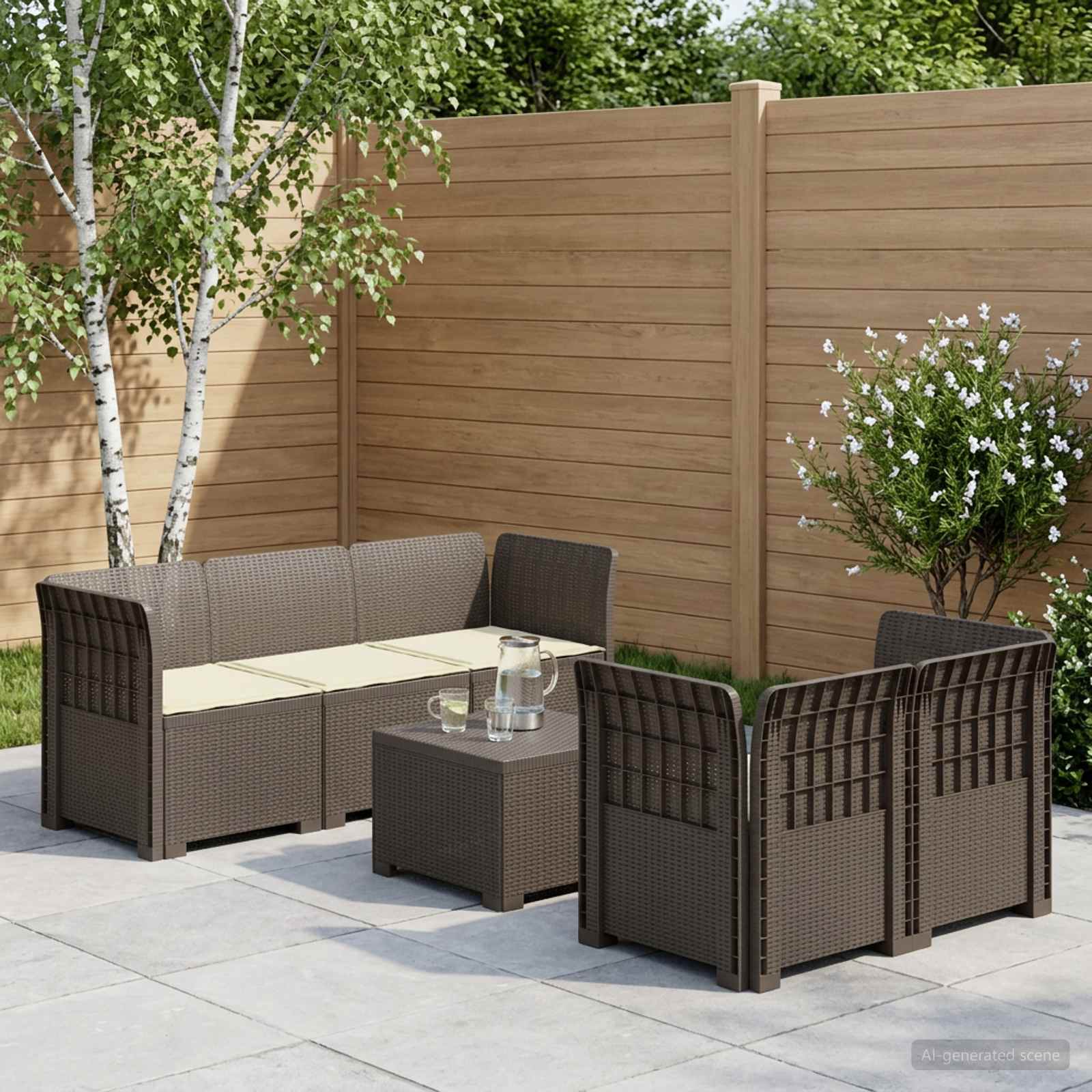 vidaXL 5-personers Havemøbel Sofa med Hynder Rattan Look PP Lysegrå