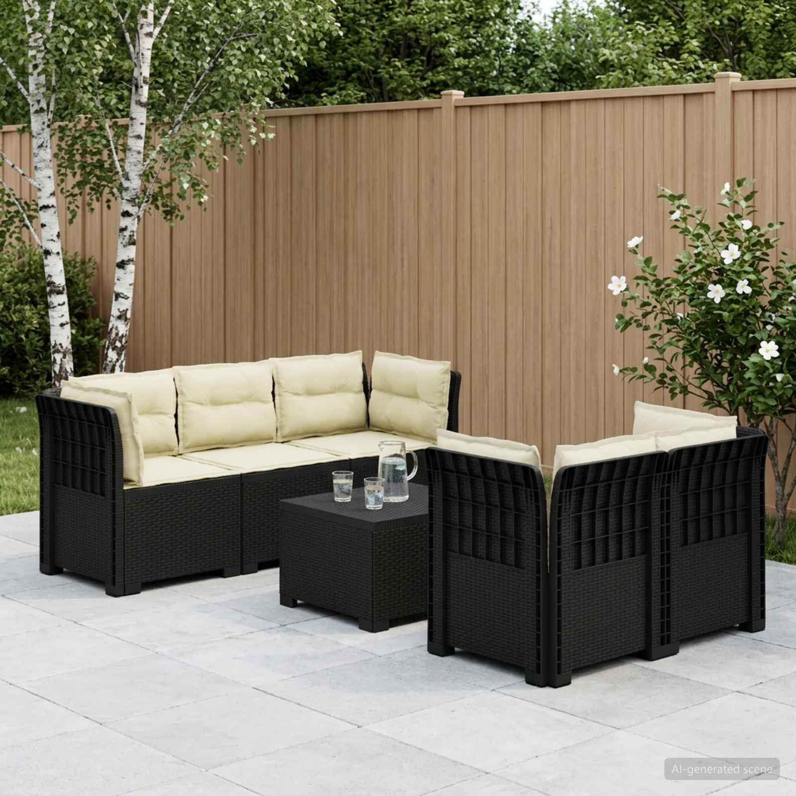 5-Zits Tuin Sofa met Kussens Rattan Look PP Antraciet – afbeelding 1