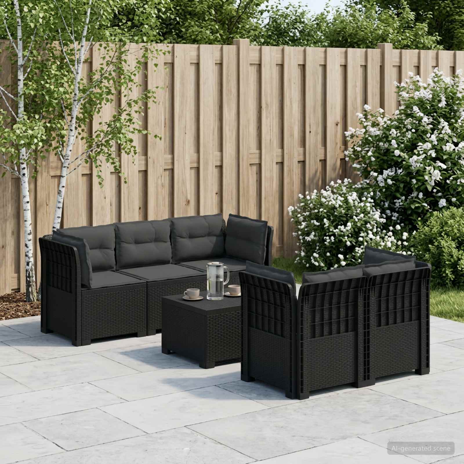 5-Zits Tuin Sofa met Kussens Rattan Look PP Antraciet – afbeelding 1