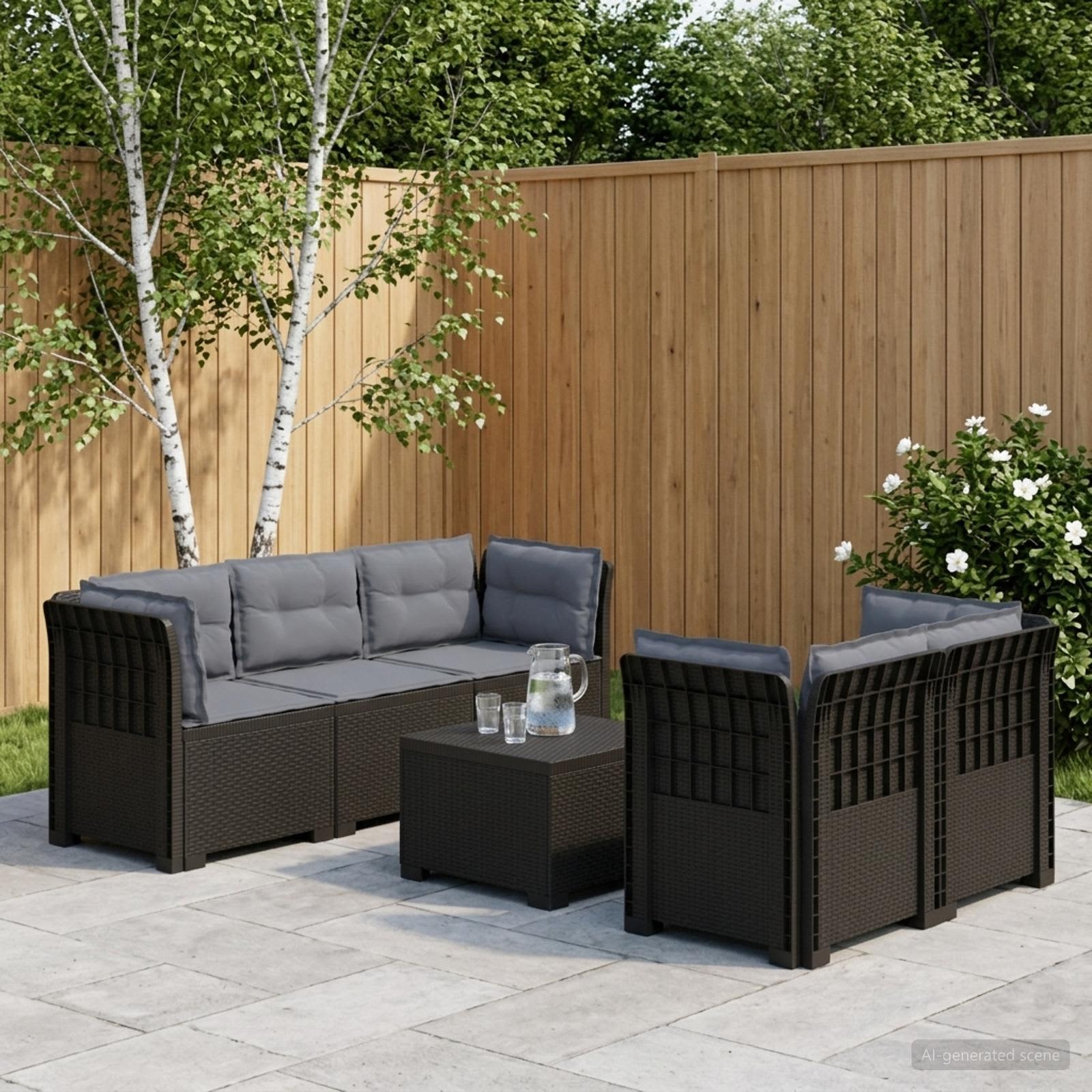 5-Zits Tuin Sofa met Kussens Rattan Look PP Antraciet – afbeelding 1