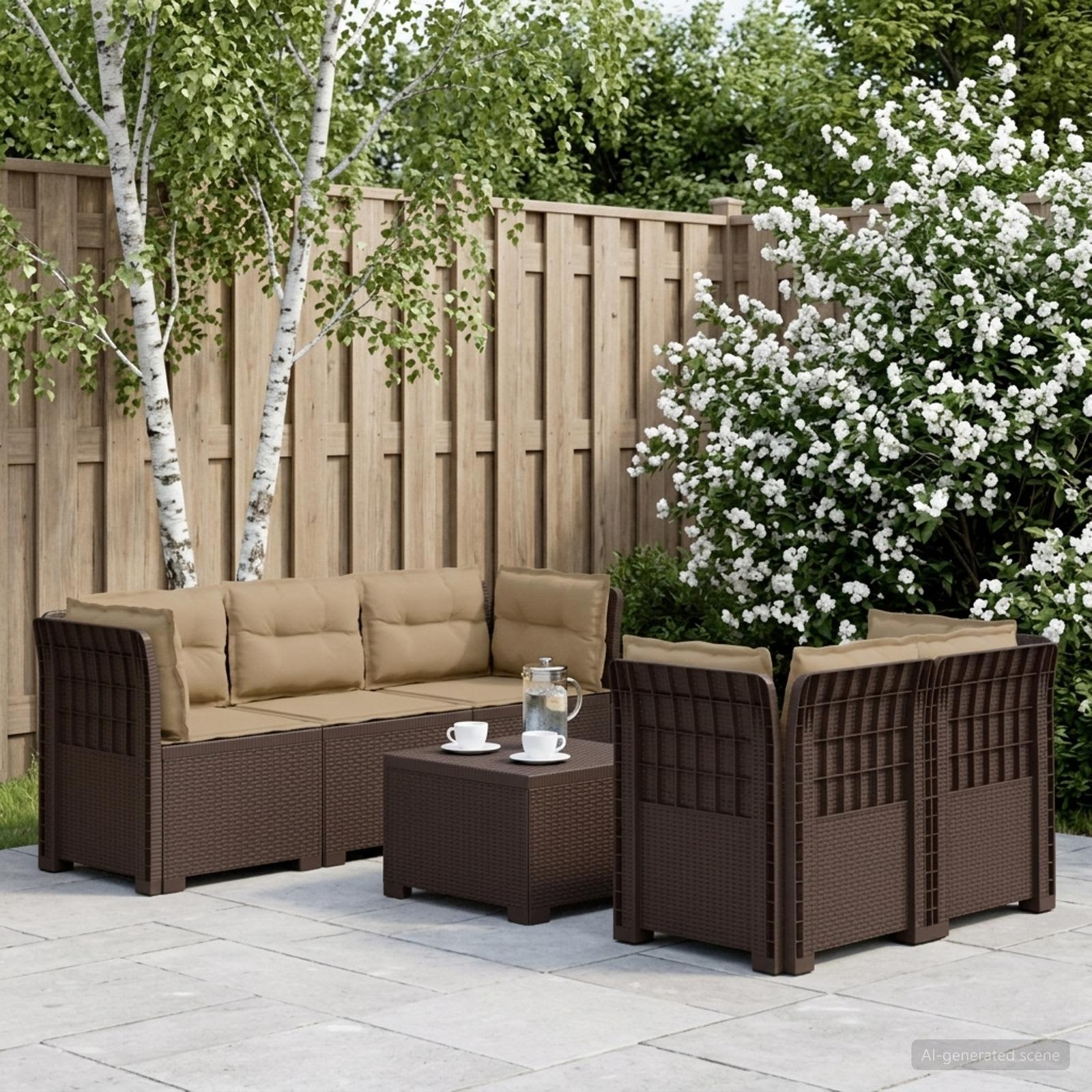 vidaXL 5-personers Havemøbel Sofa med Hynder Rattan Look PP Brun