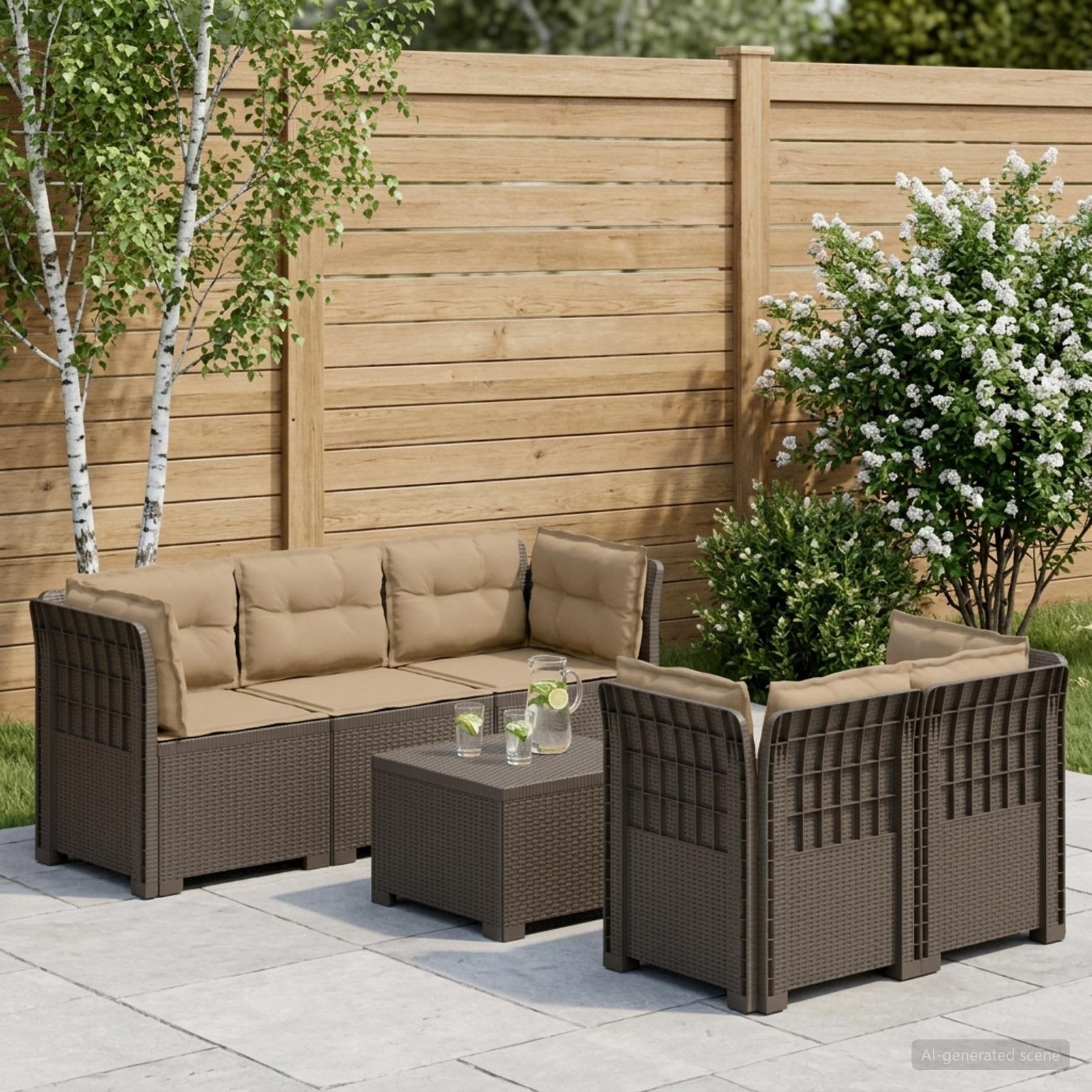 vidaXL 5-personers Havemøbel Sofa med Hynder Rattan Look PP Lysegrå
