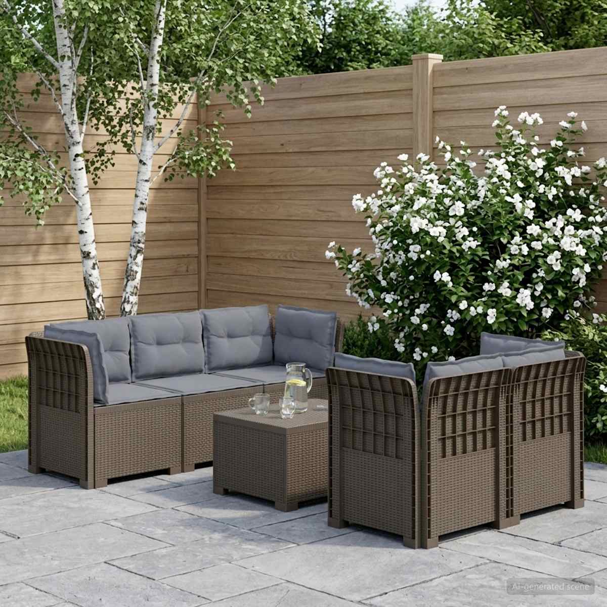 5-personers Havemøbel Sofa med Hynder Rattan Look PP