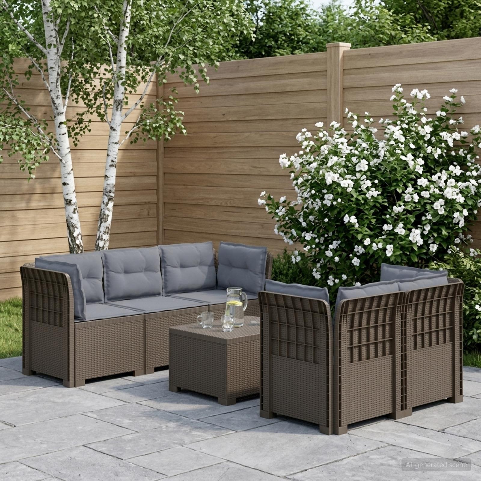 vidaXL 5-personers Havemøbel Sofa med Hynder Rattan Look PP Lysegrå