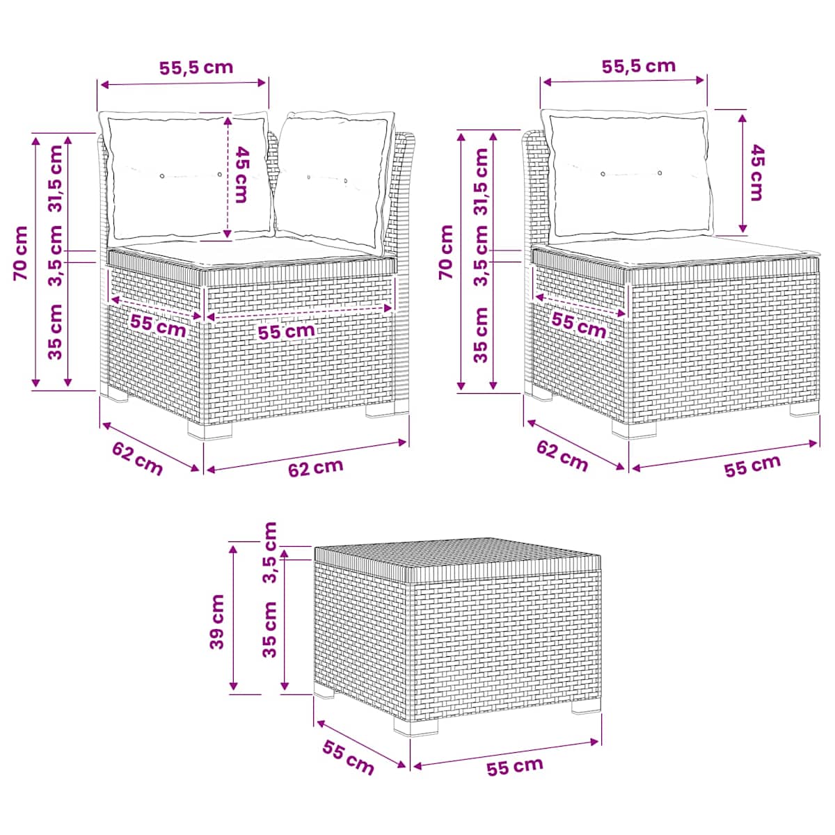 5-personers Havemøbel Sofa med Hynder Rattan Look PP - Billede 11
