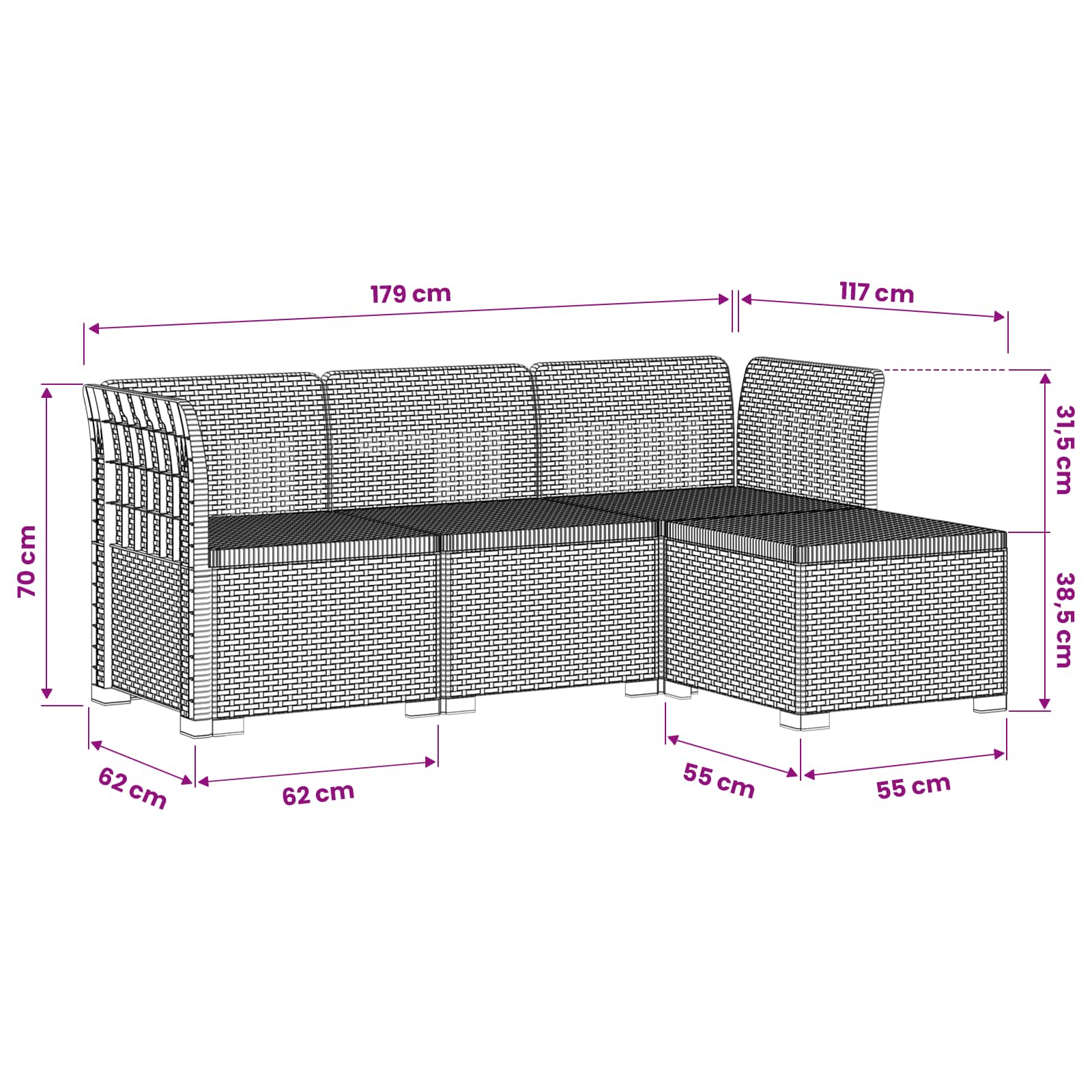 Seater Garden Sofa Rattan Look size guide