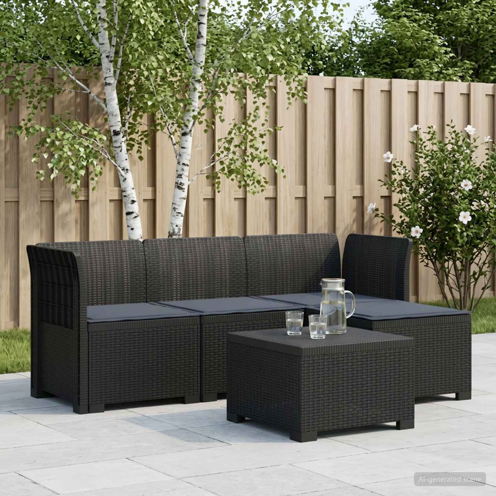 Divano da giardino 4 posti con cuscini aspetto rattan PP - immagine prodotto