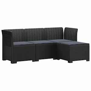 4-sedežna vrtna sofa z blazinami, rattan videz PP Antracit