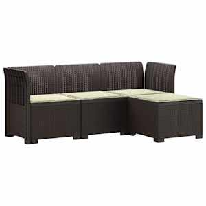4-sedežna vrtna sofa z blazinami, rattan videz PP Rjava